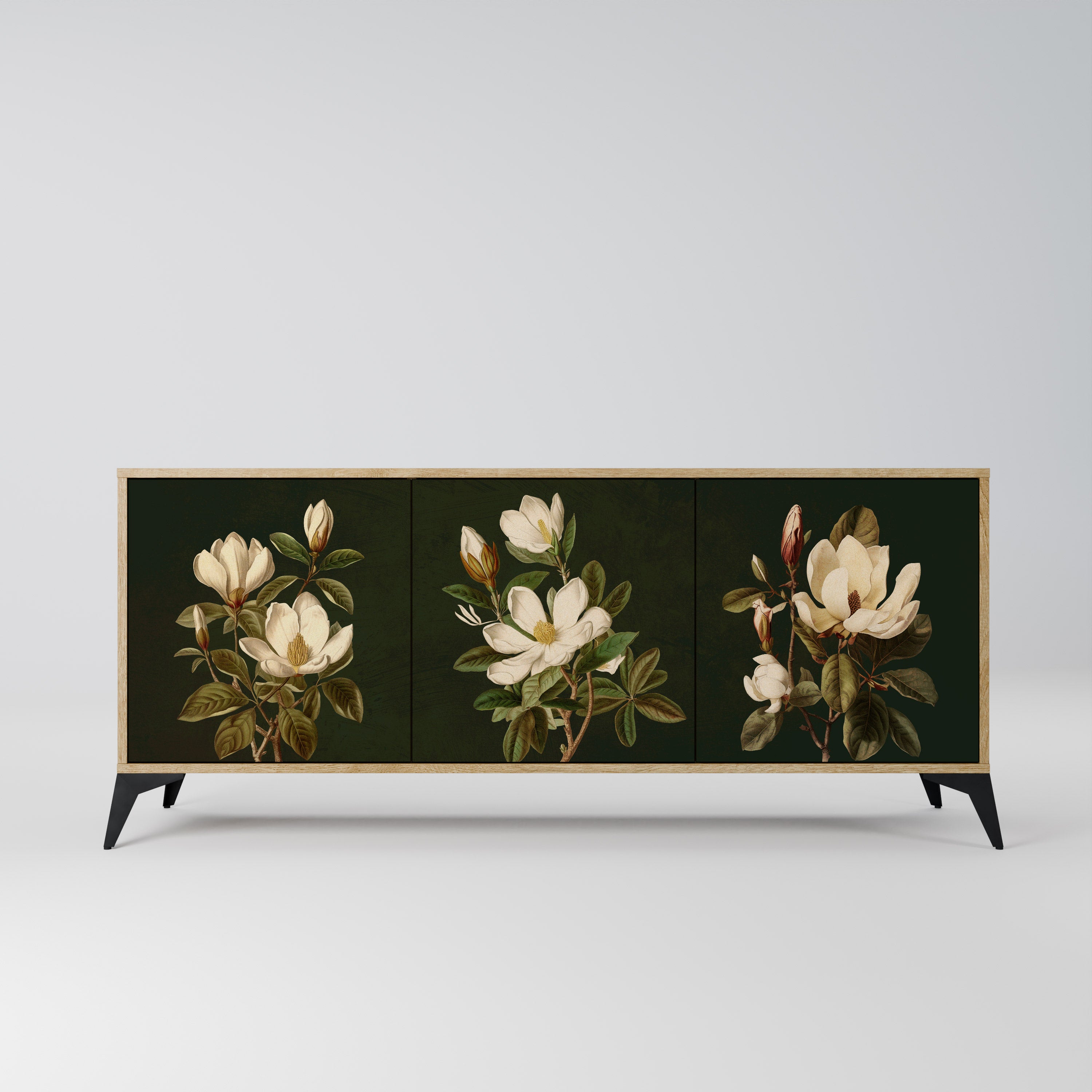 FLORAL NOIR 3-Door Sideboard in Oak Effect