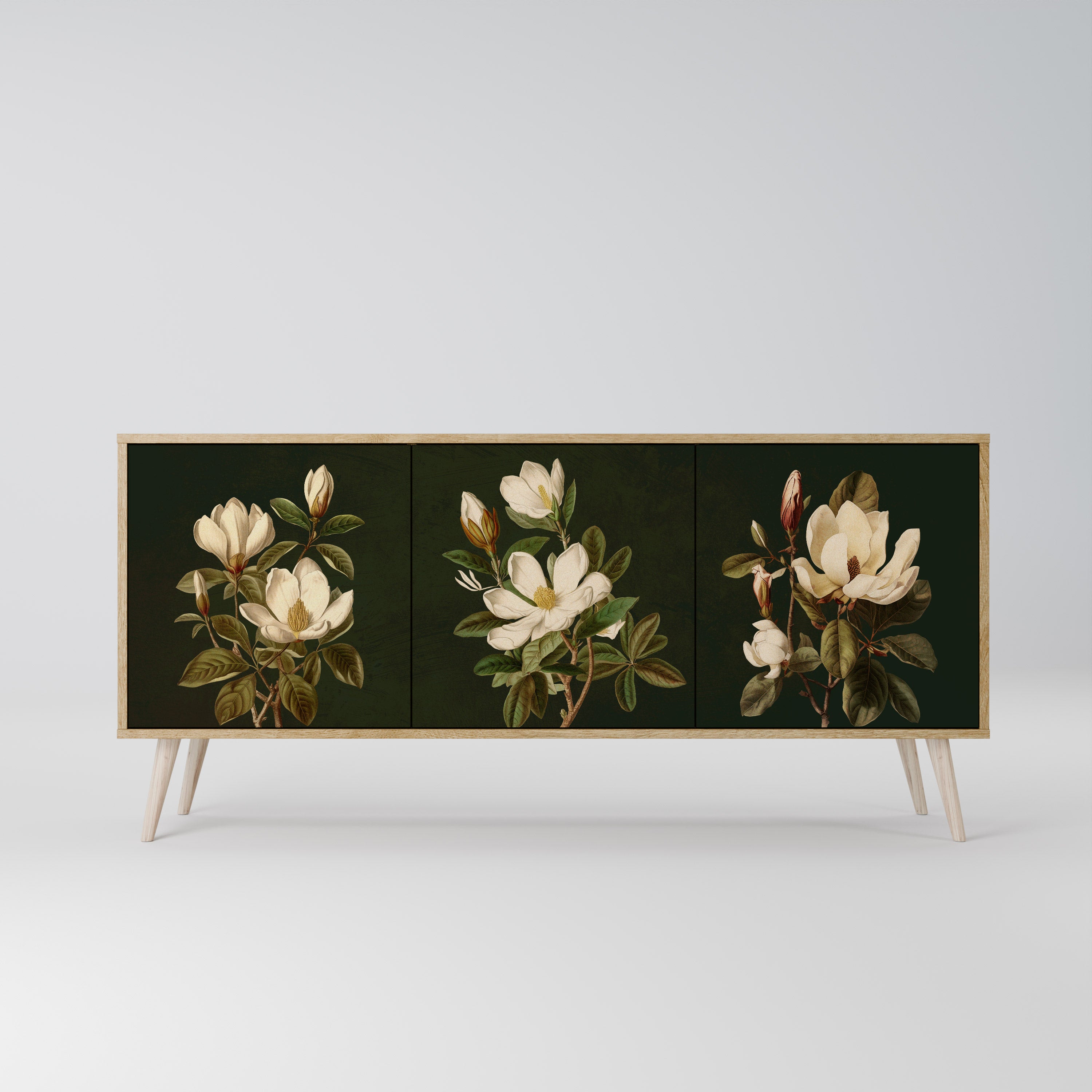 FLORAL NOIR 3-Door Sideboard in Oak Effect