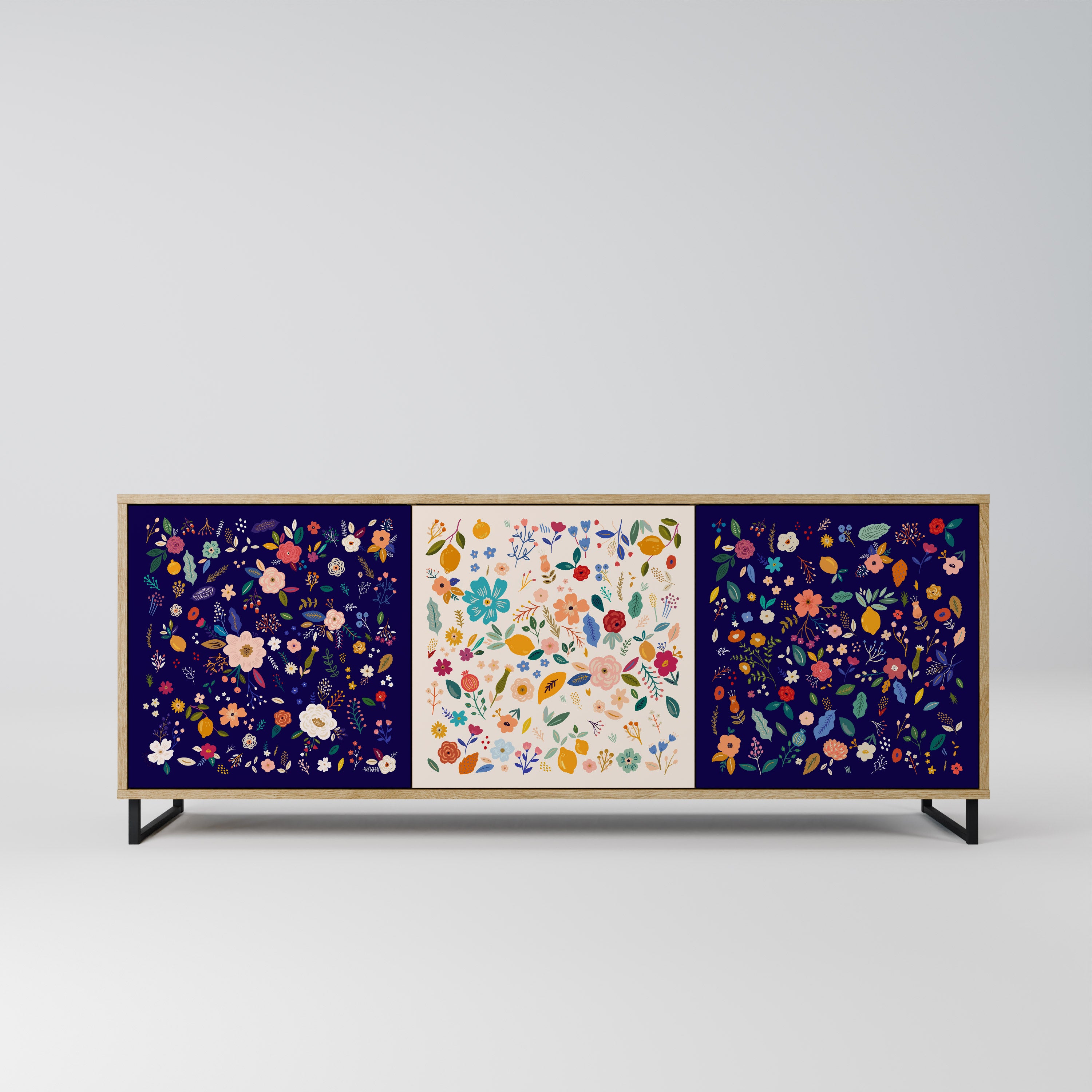 FLORAL COMBINATION 3-Door Sideboard in Oak Effect