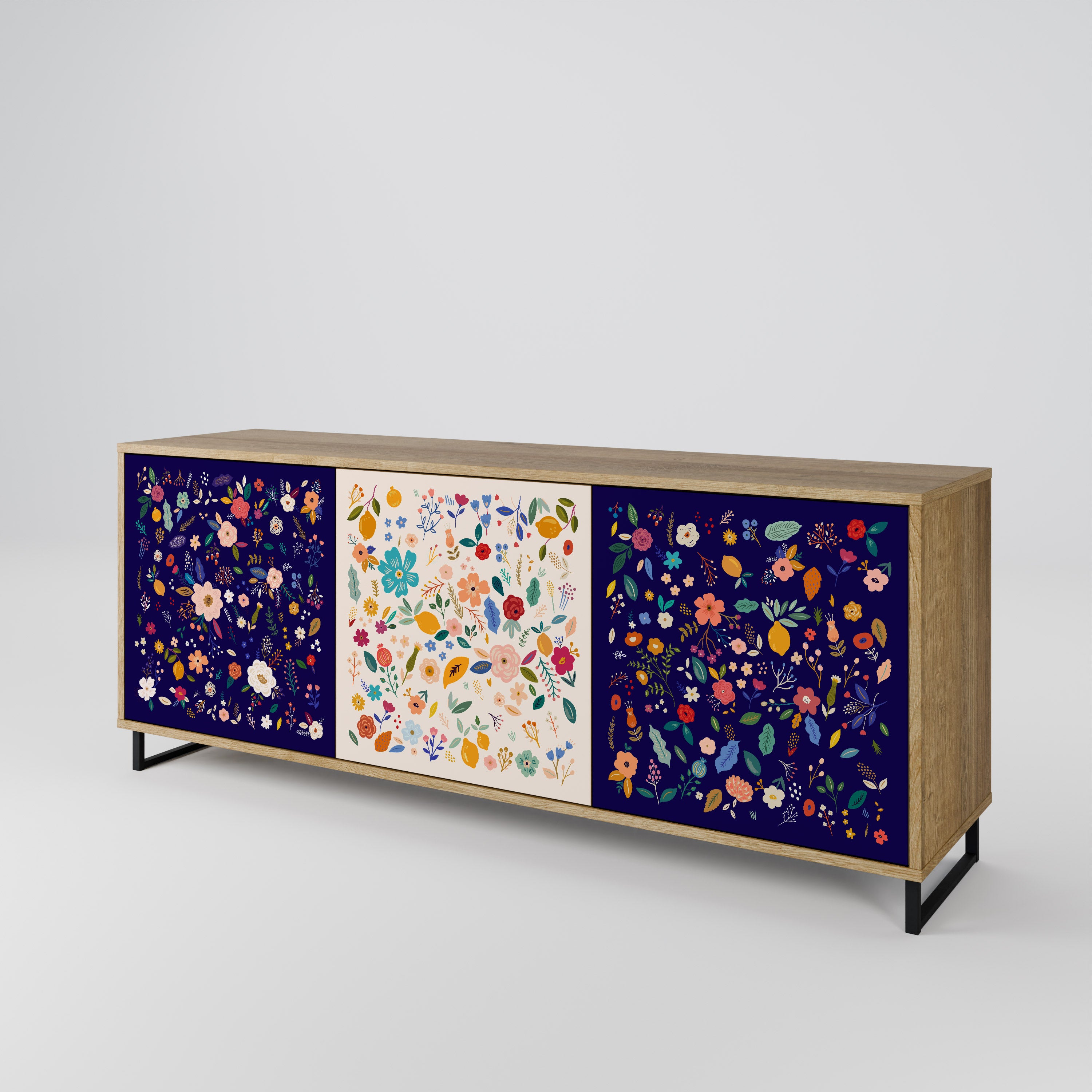 FLORAL COMBINATION 3-Door Sideboard in Oak Effect
