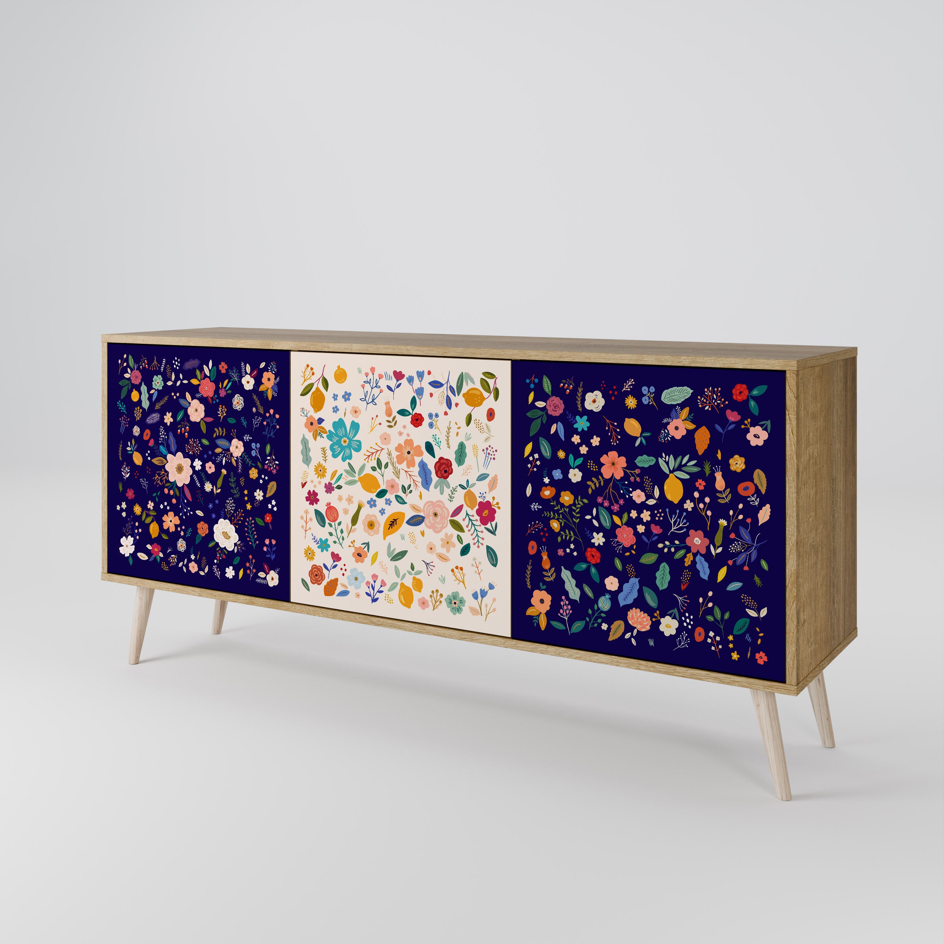FLORAL COMBINATION 3-Door Sideboard in Oak Effect