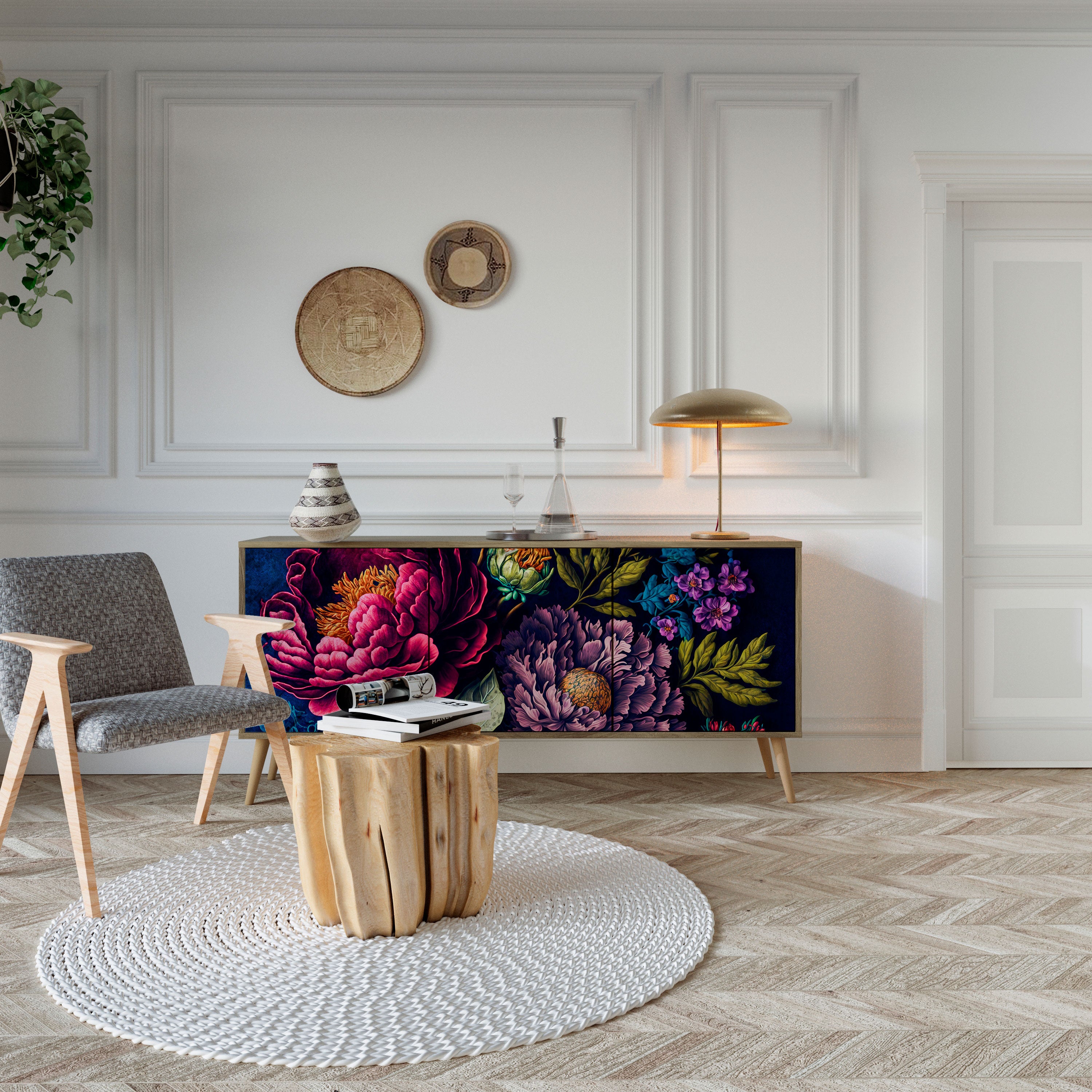 BLOOMING ELEGANCE 3-Door Sideboard in Oak Effect