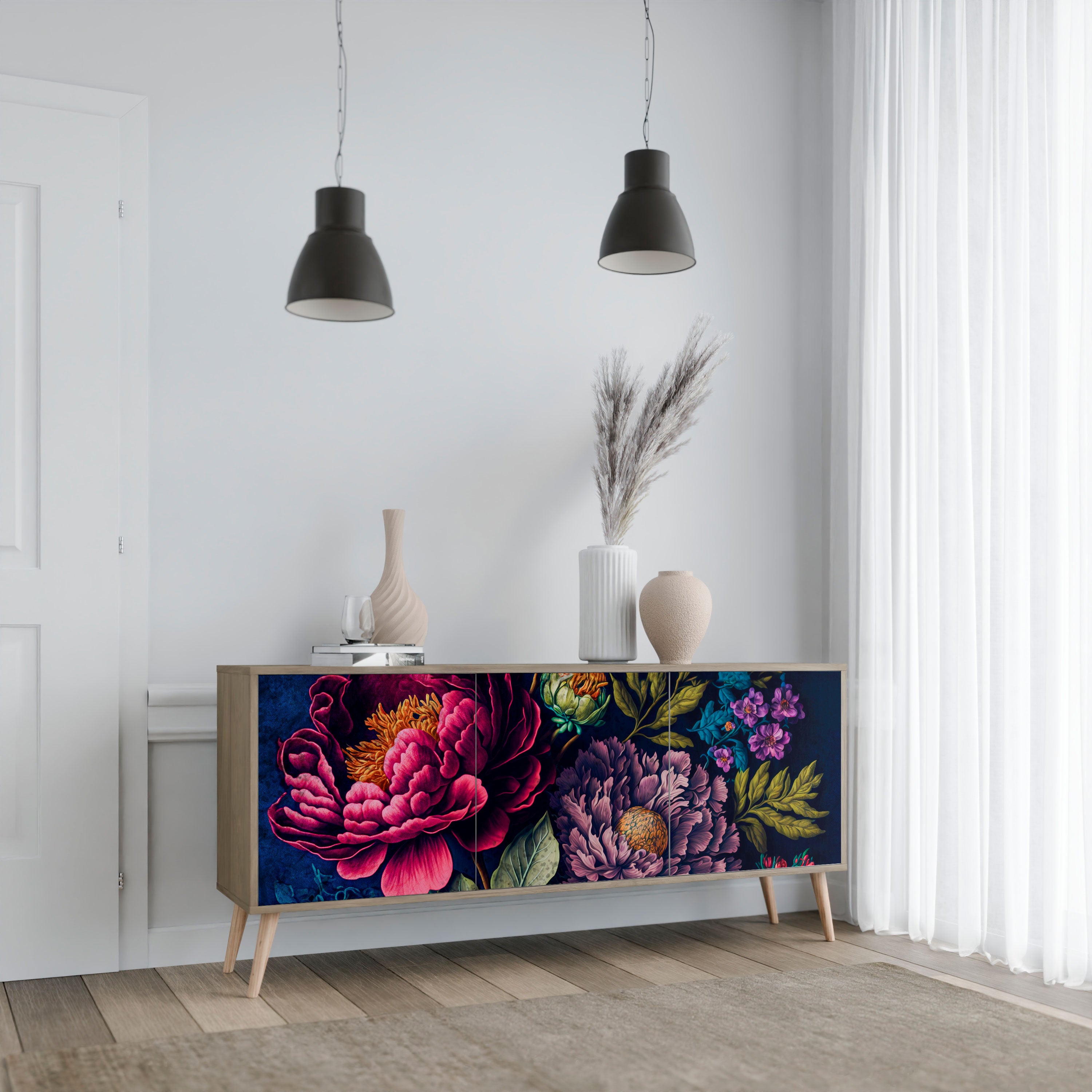 BLOOMING ELEGANCE 3-Door Sideboard in Oak Effect