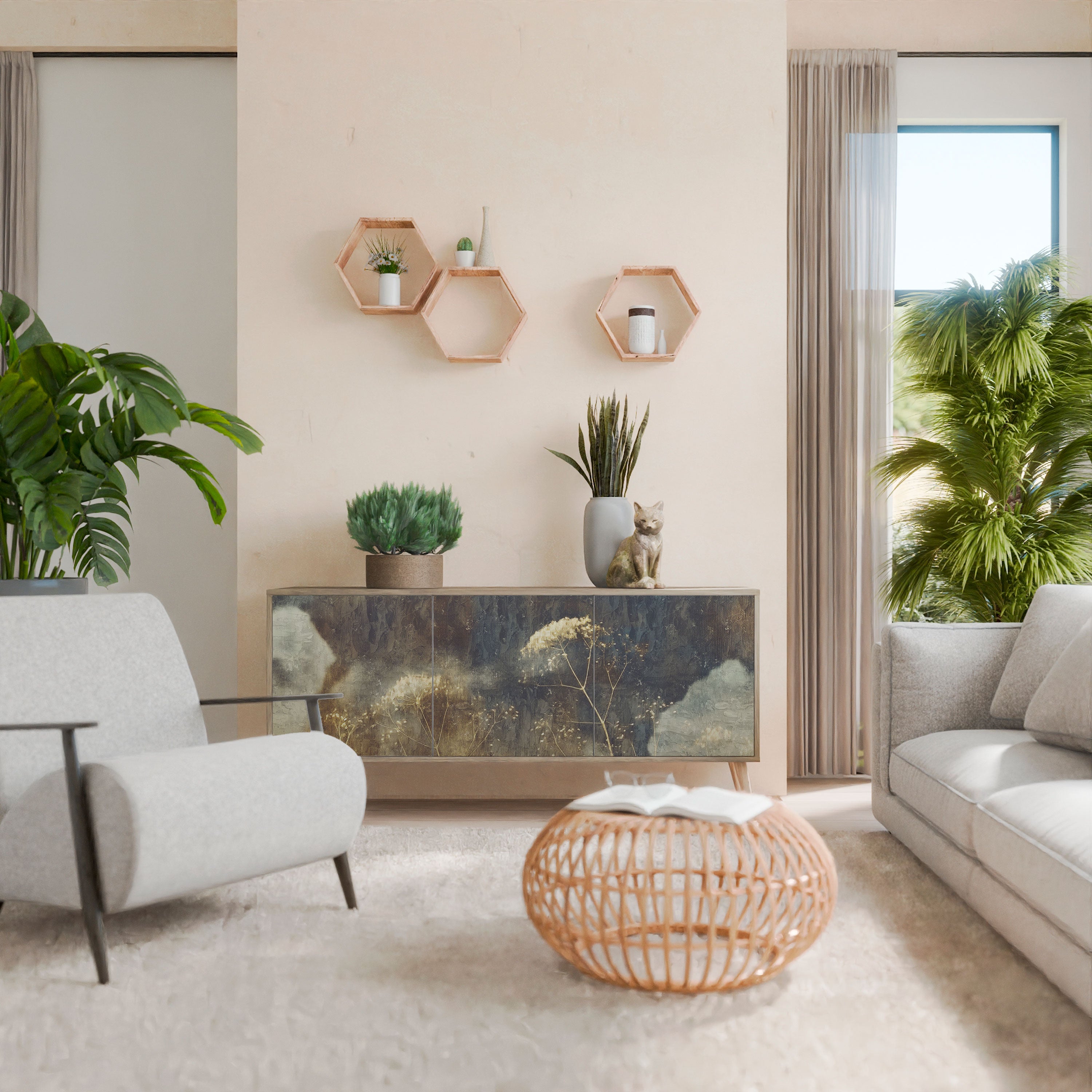 GENTLE POWER 3-Door Sideboard in Oak Effect