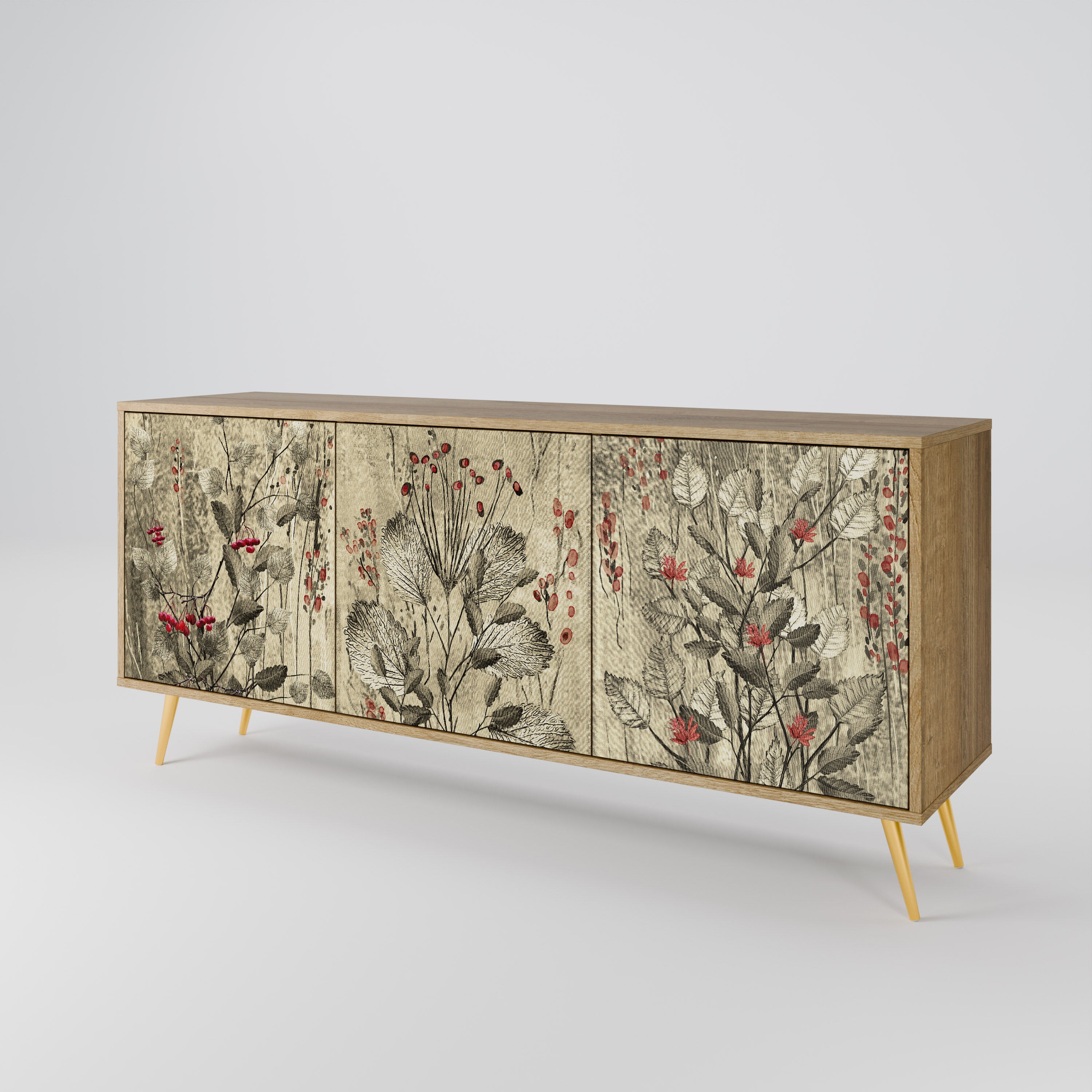HERBAL GRACE 3-Door Sideboard in Oak Effect