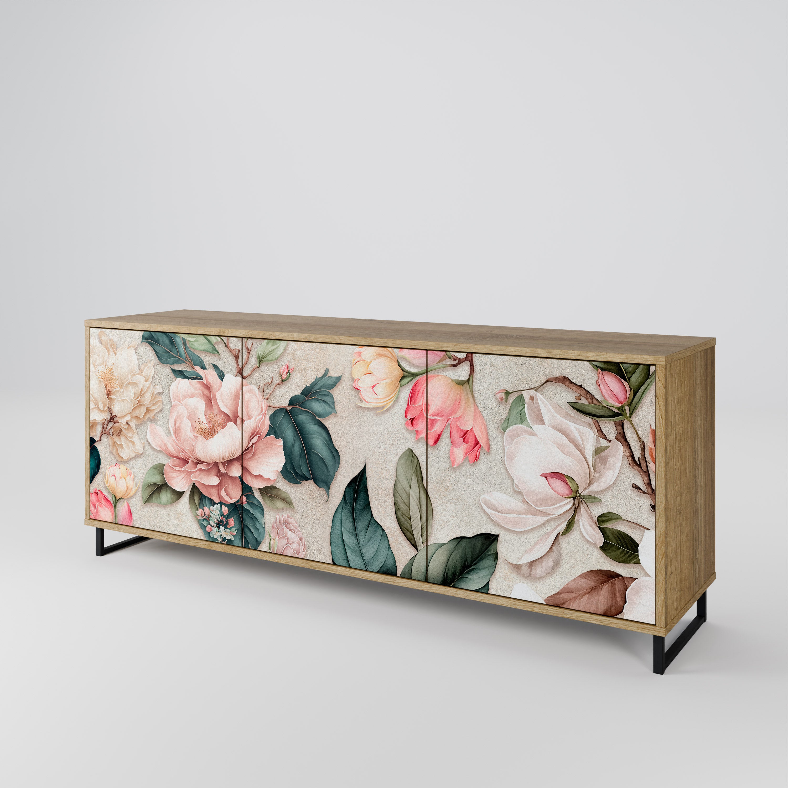 FLORAL GRACE 3-Door Sideboard in Oak Effect