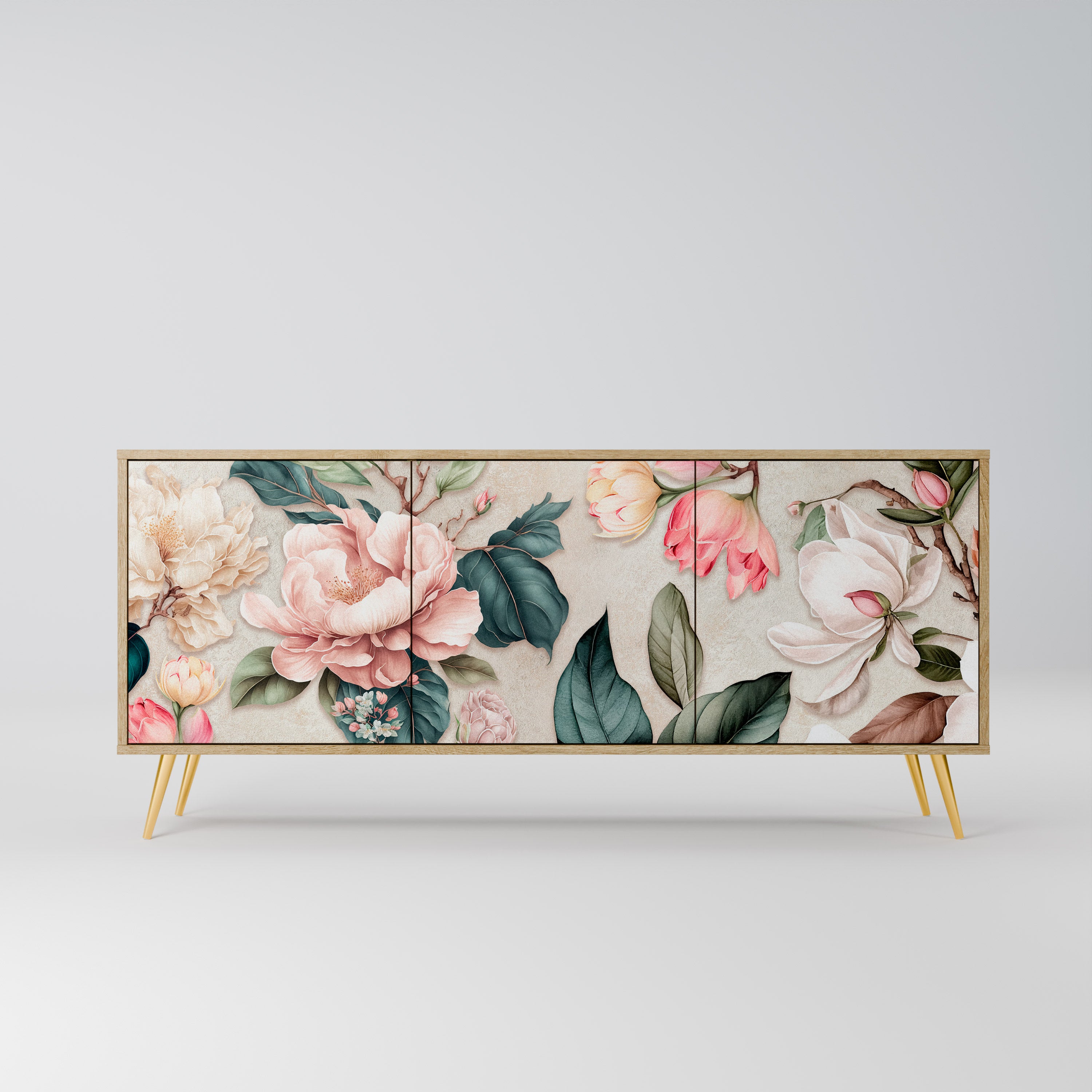 FLORAL GRACE 3-Door Sideboard in Oak Effect