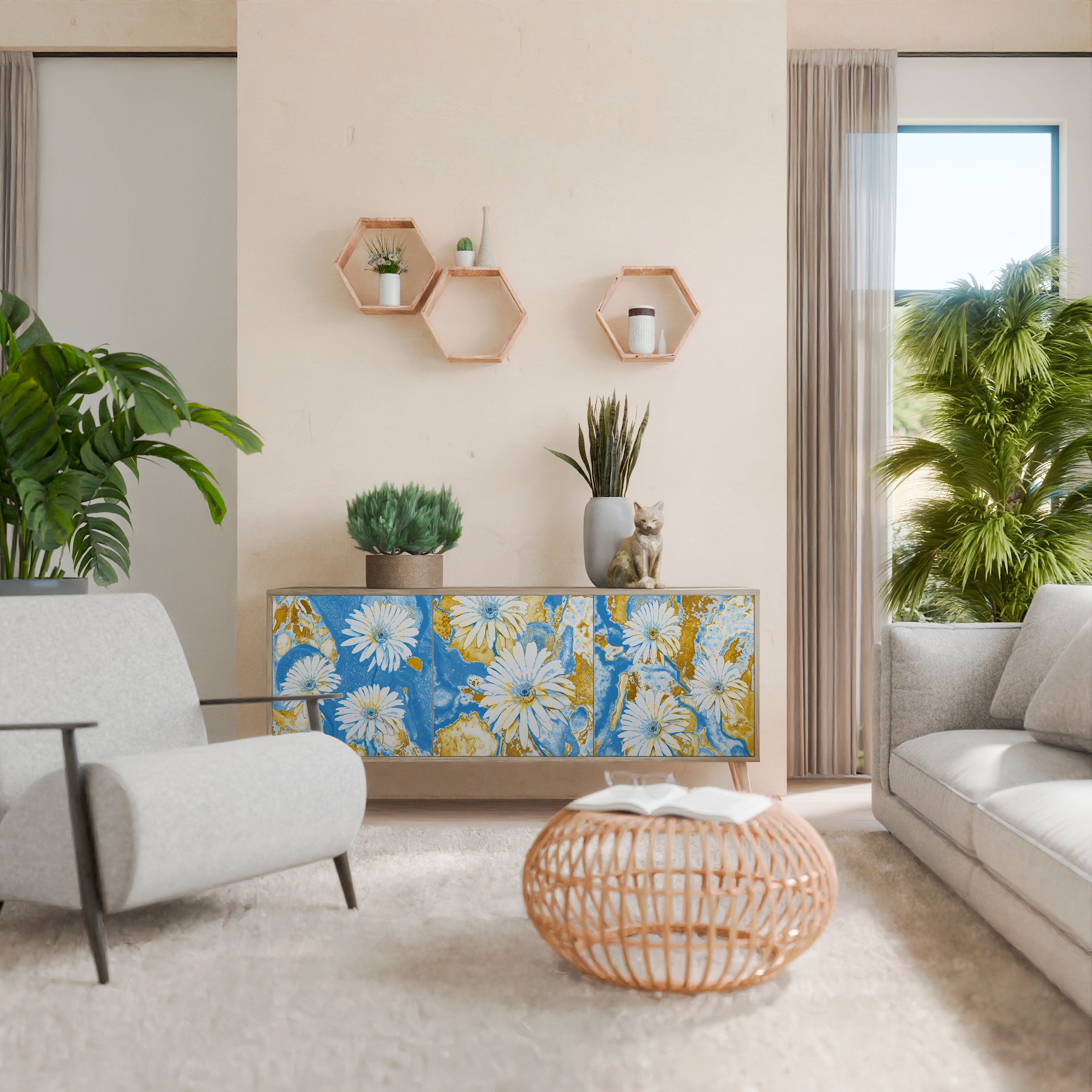 DAISY LUXE 3-Door Sideboard in Oak Effect