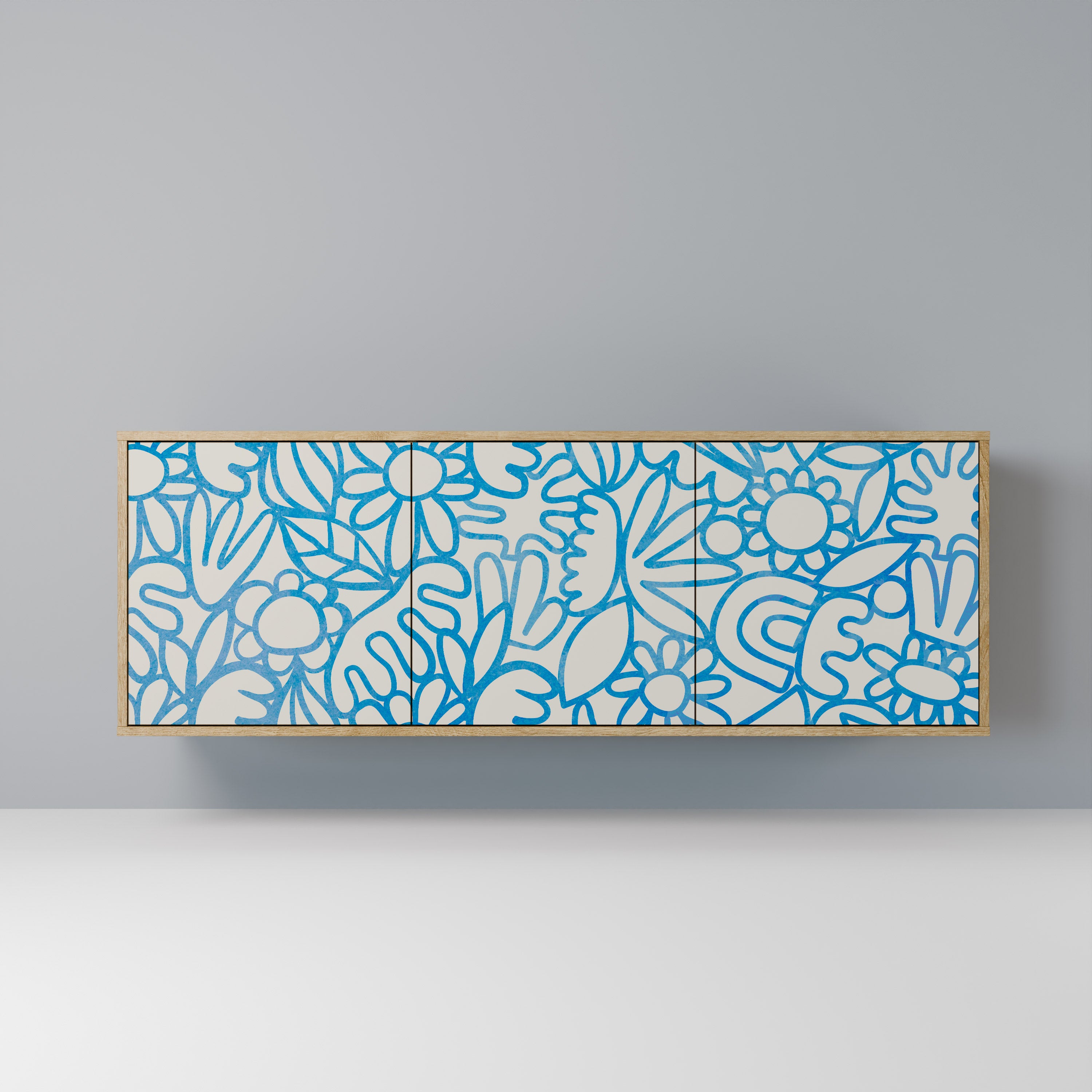 BLOOMY MORNING 3-Door Sideboard in Oak Effect