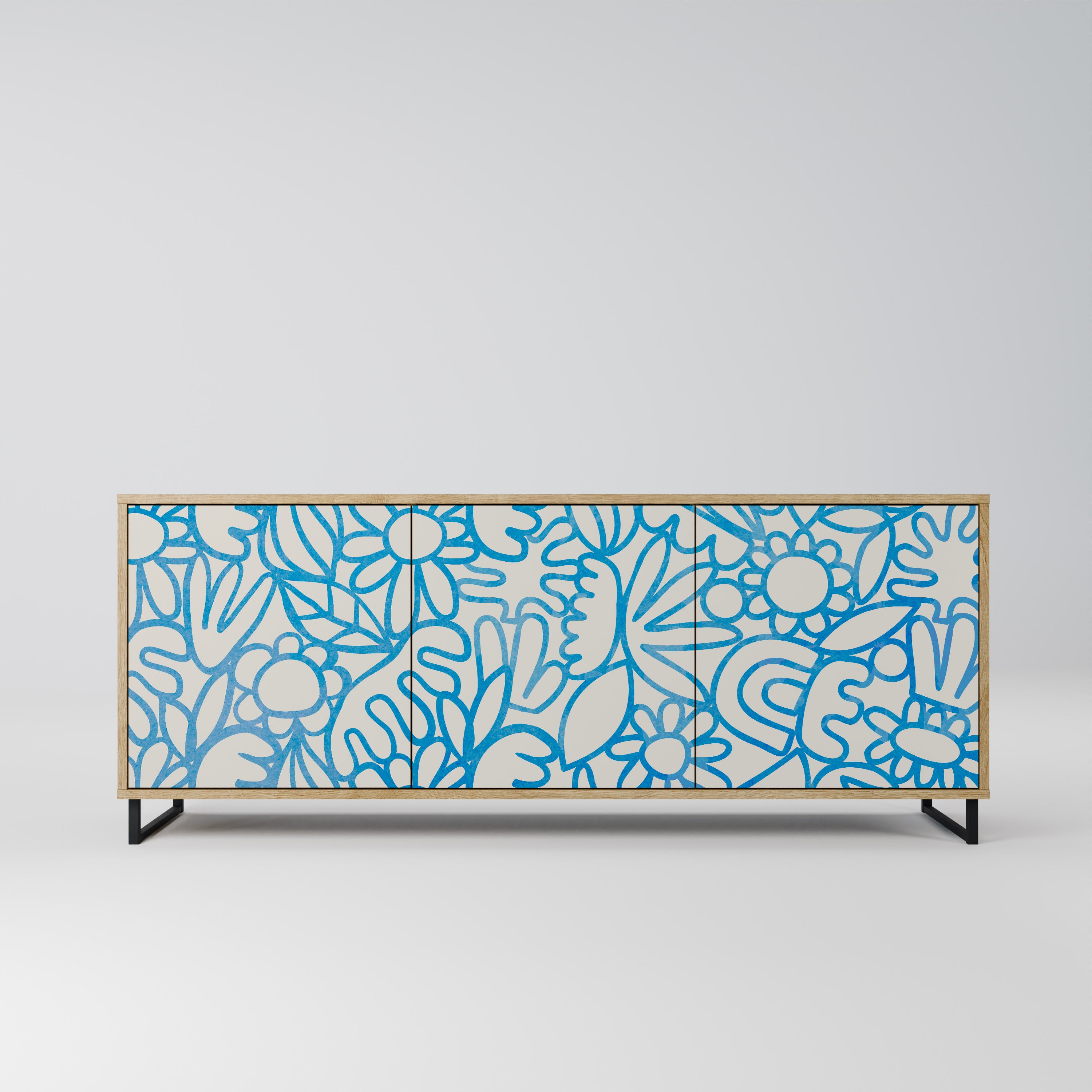 BLOOMY MORNING 3-Door Sideboard in Oak Effect