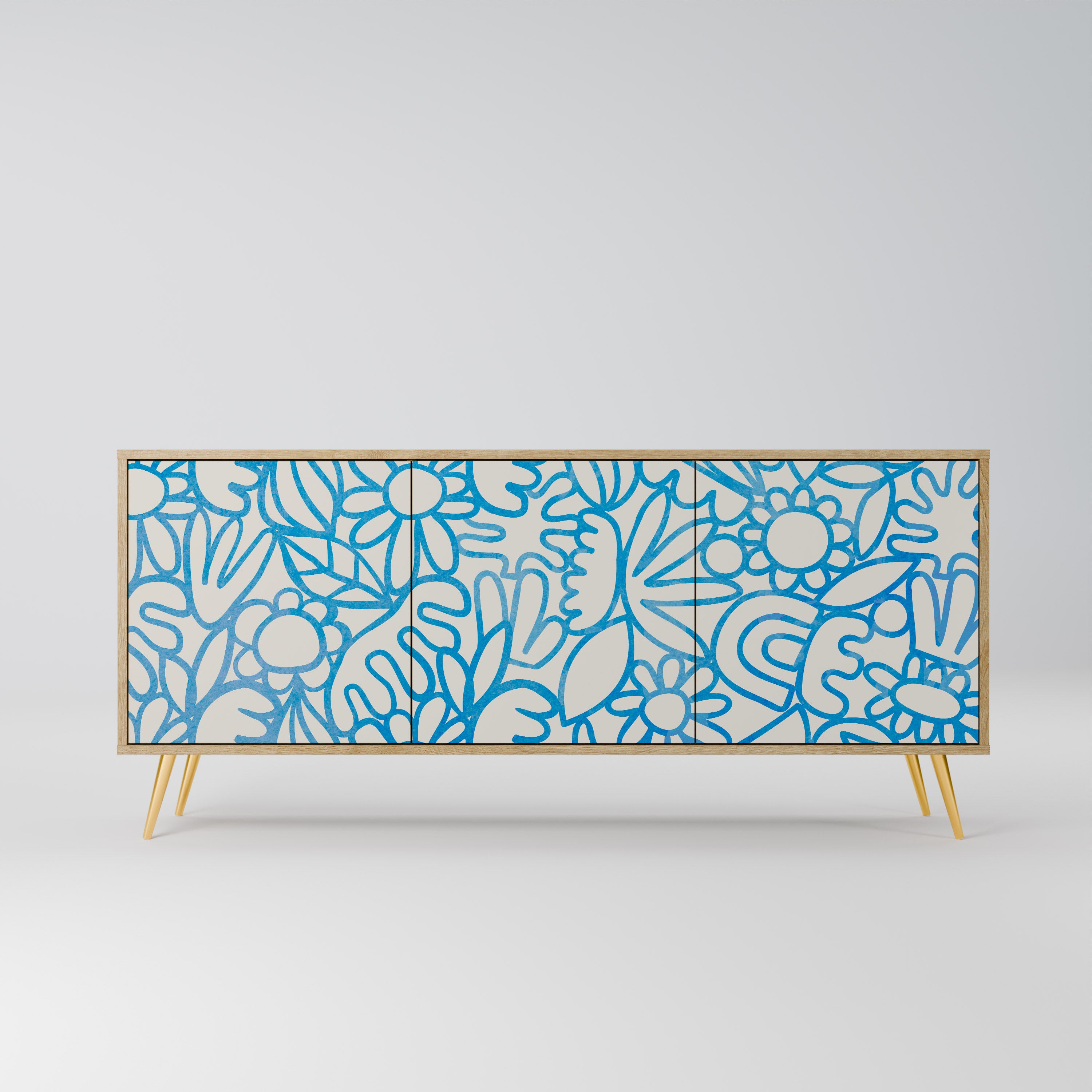 BLOOMY MORNING 3-Door Sideboard in Oak Effect