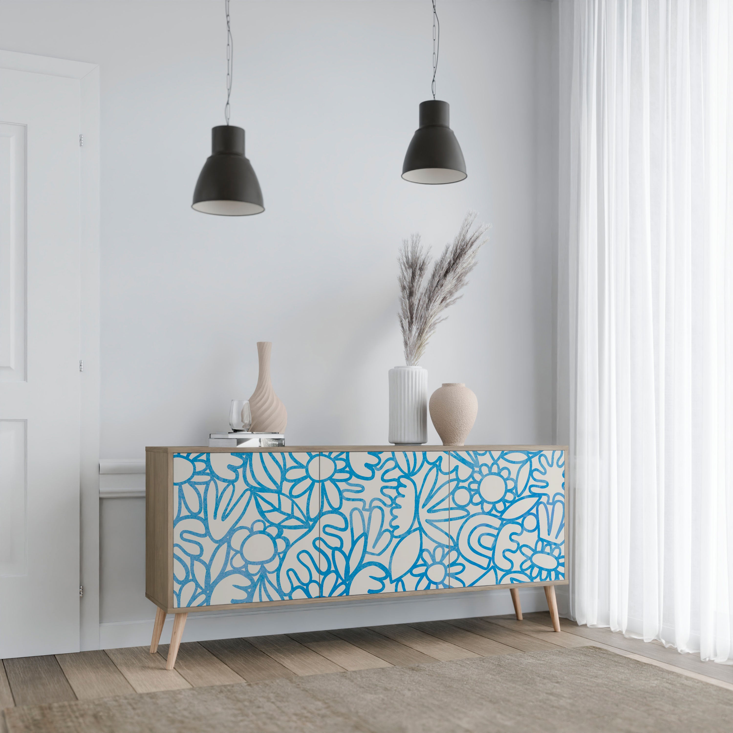 BLOOMY MORNING 3-Door Sideboard in Oak Effect