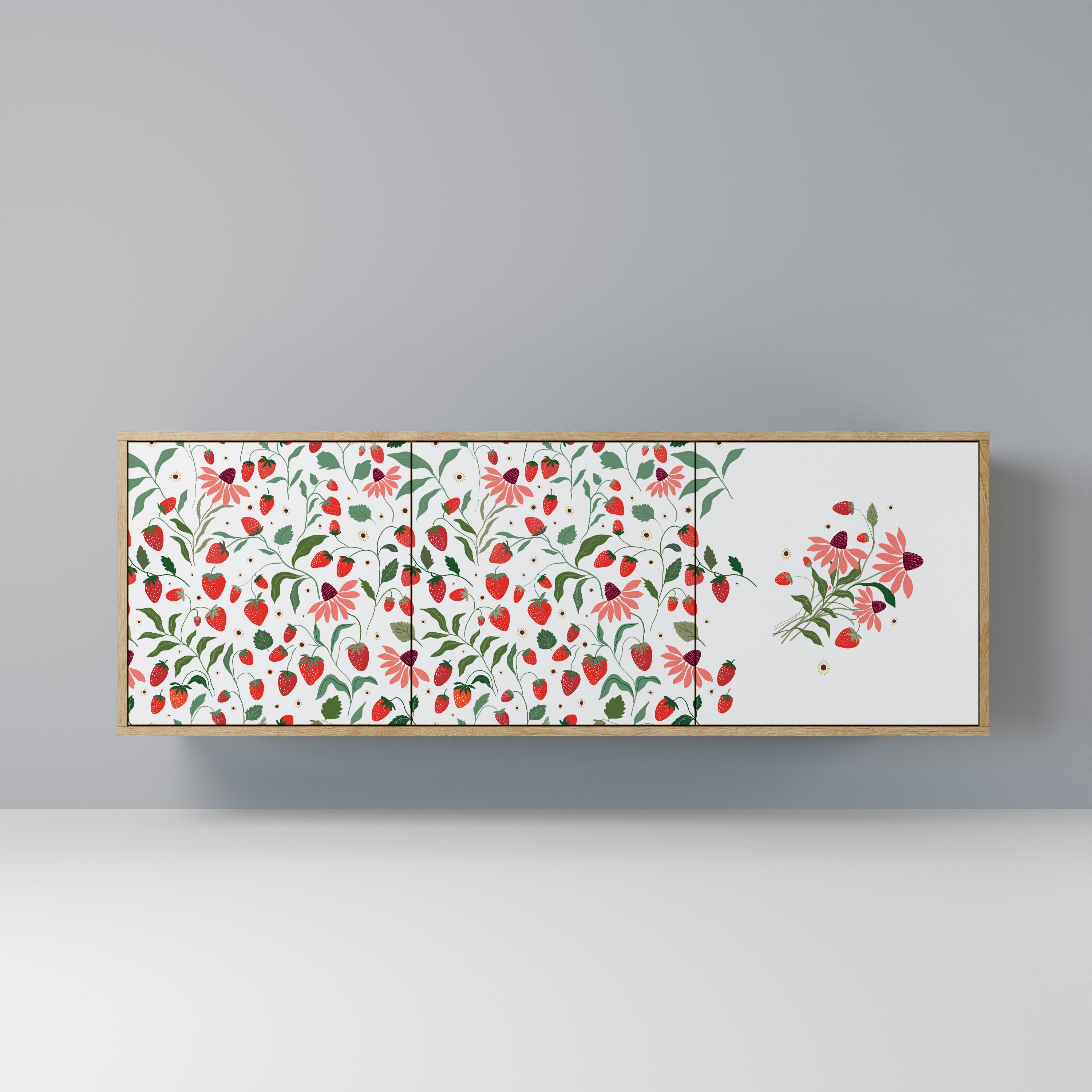 FLOWERS AND STRAWBERRIES 3-Door Sideboard in Oak Effect