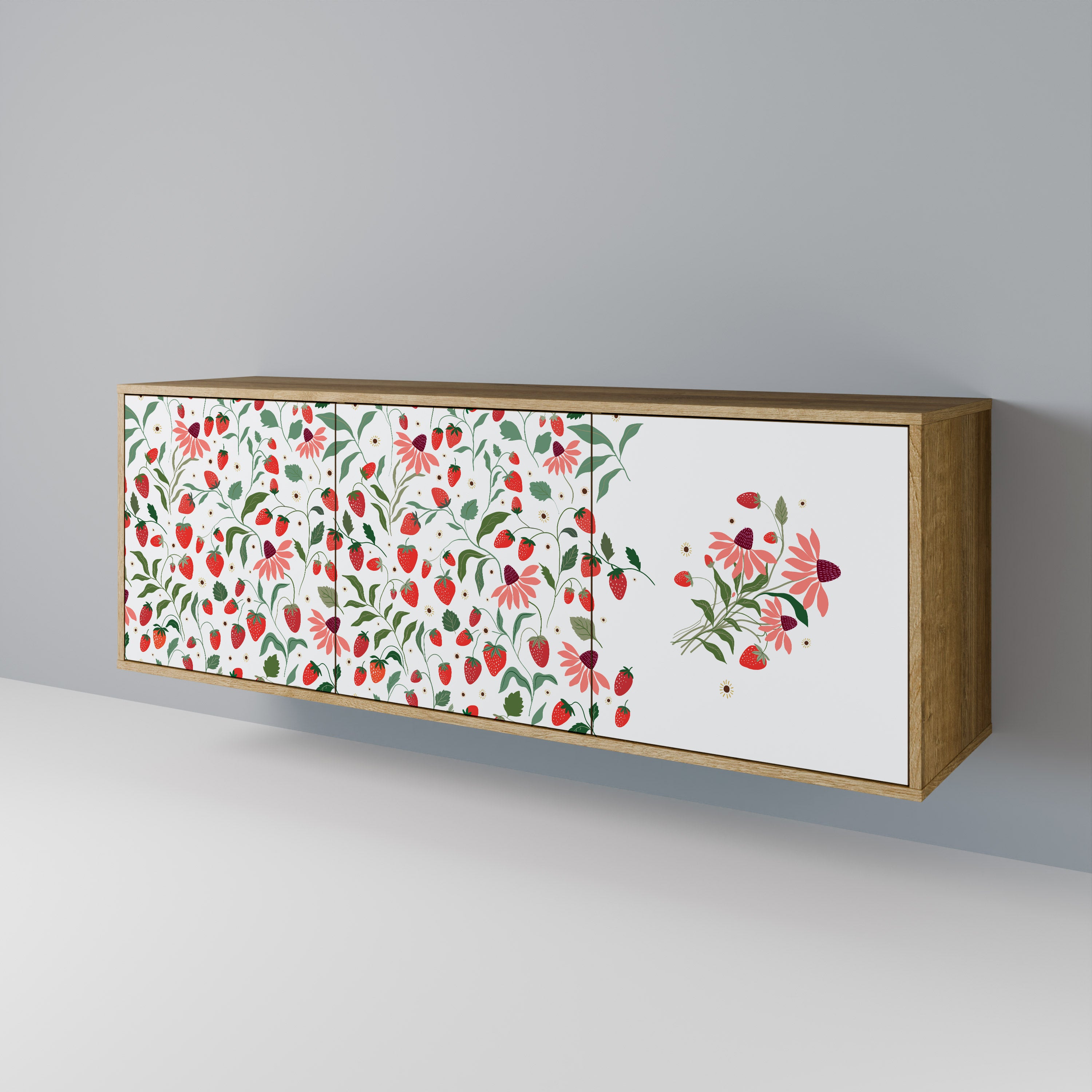 FLOWERS AND STRAWBERRIES 3-Door Sideboard in Oak Effect