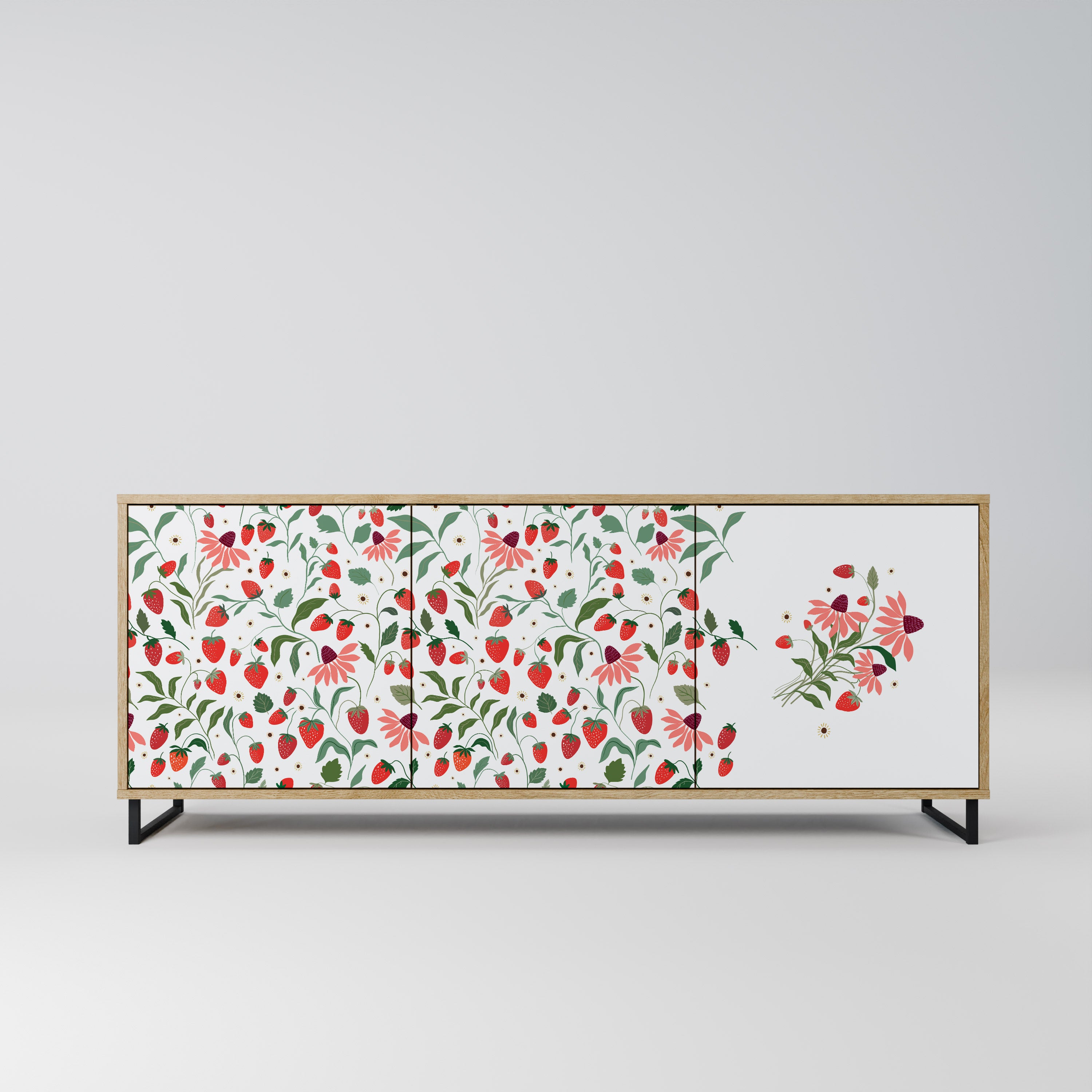 FLOWERS AND STRAWBERRIES 3-Door Sideboard in Oak Effect