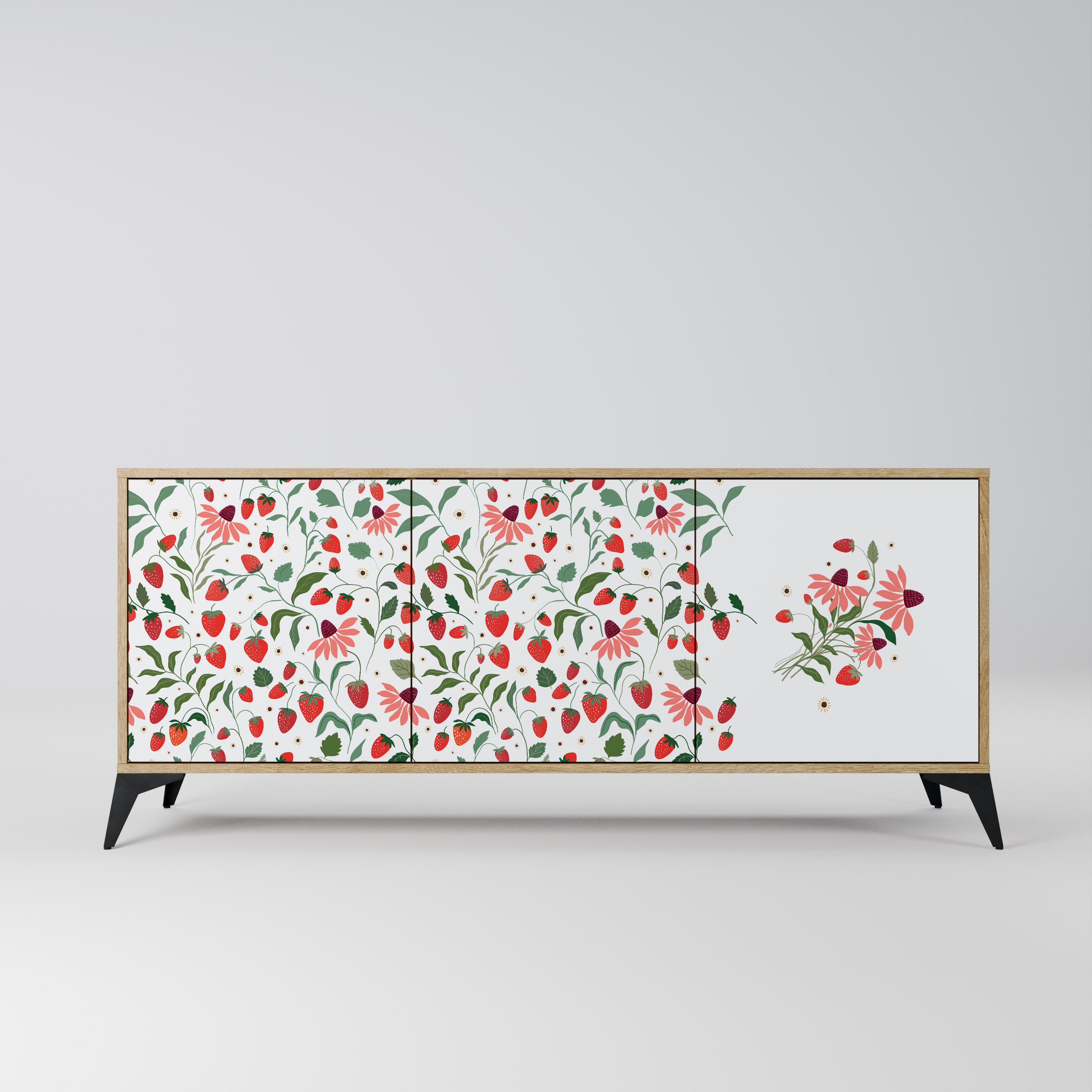 FLOWERS AND STRAWBERRIES 3-Door Sideboard in Oak Effect