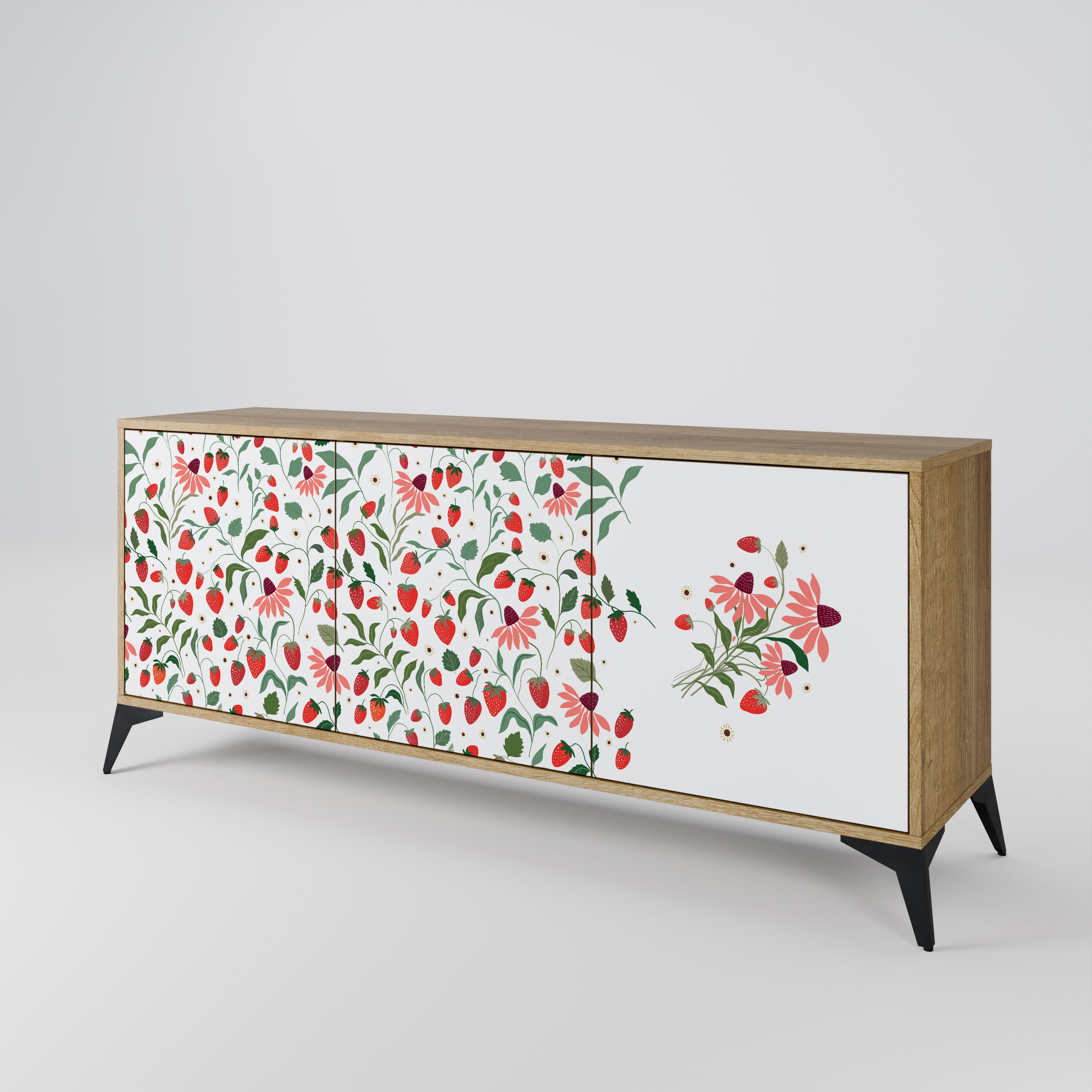FLOWERS AND STRAWBERRIES 3-Door Sideboard in Oak Effect