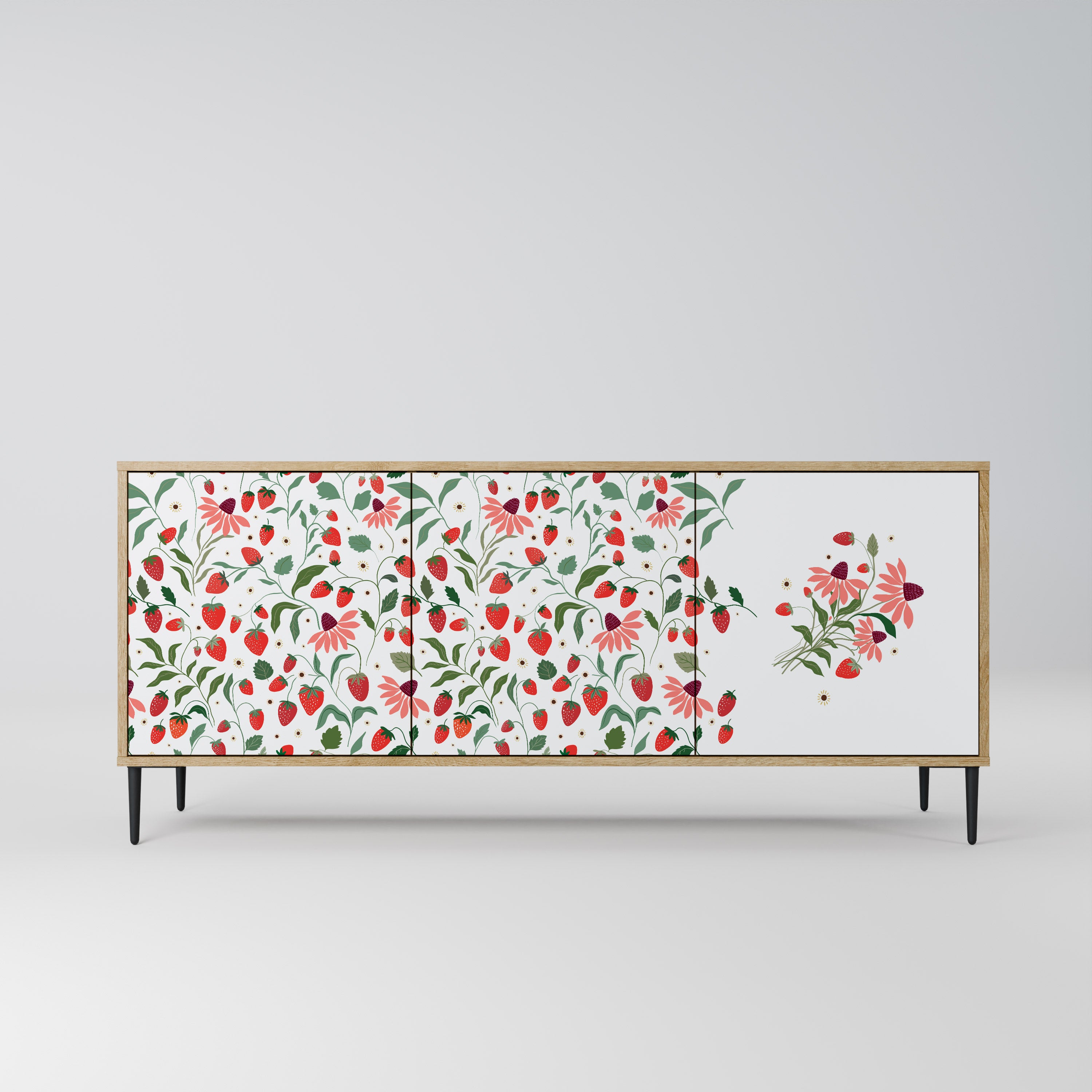 FLOWERS AND STRAWBERRIES 3-Door Sideboard in Oak Effect