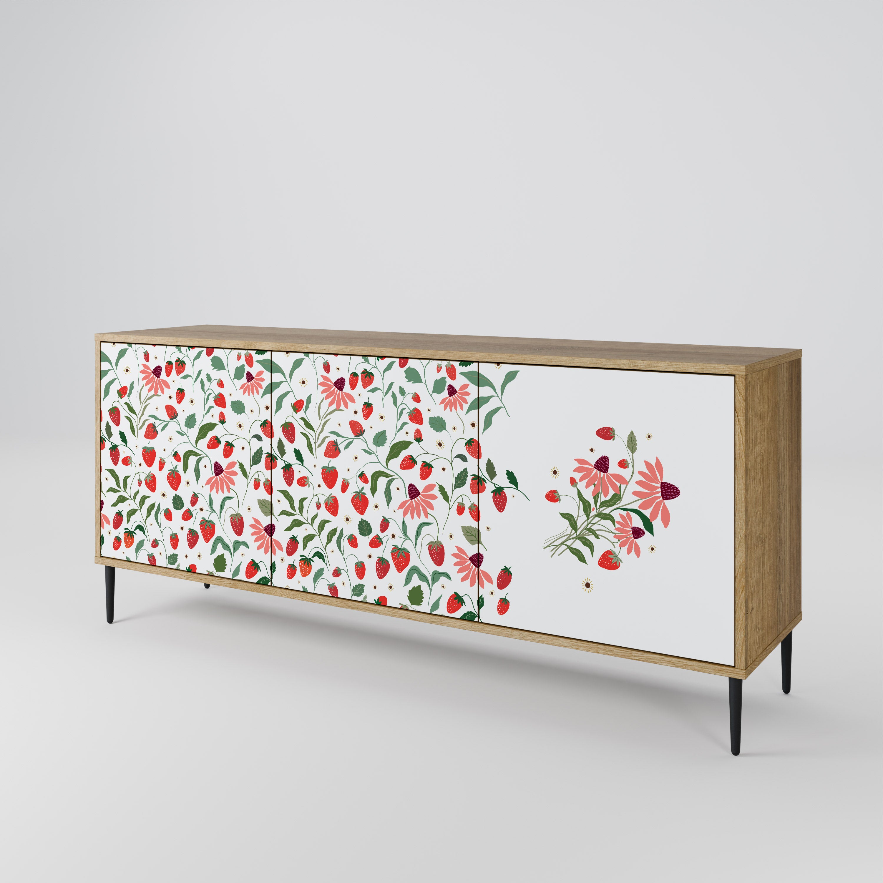 FLOWERS AND STRAWBERRIES 3-Door Sideboard in Oak Effect