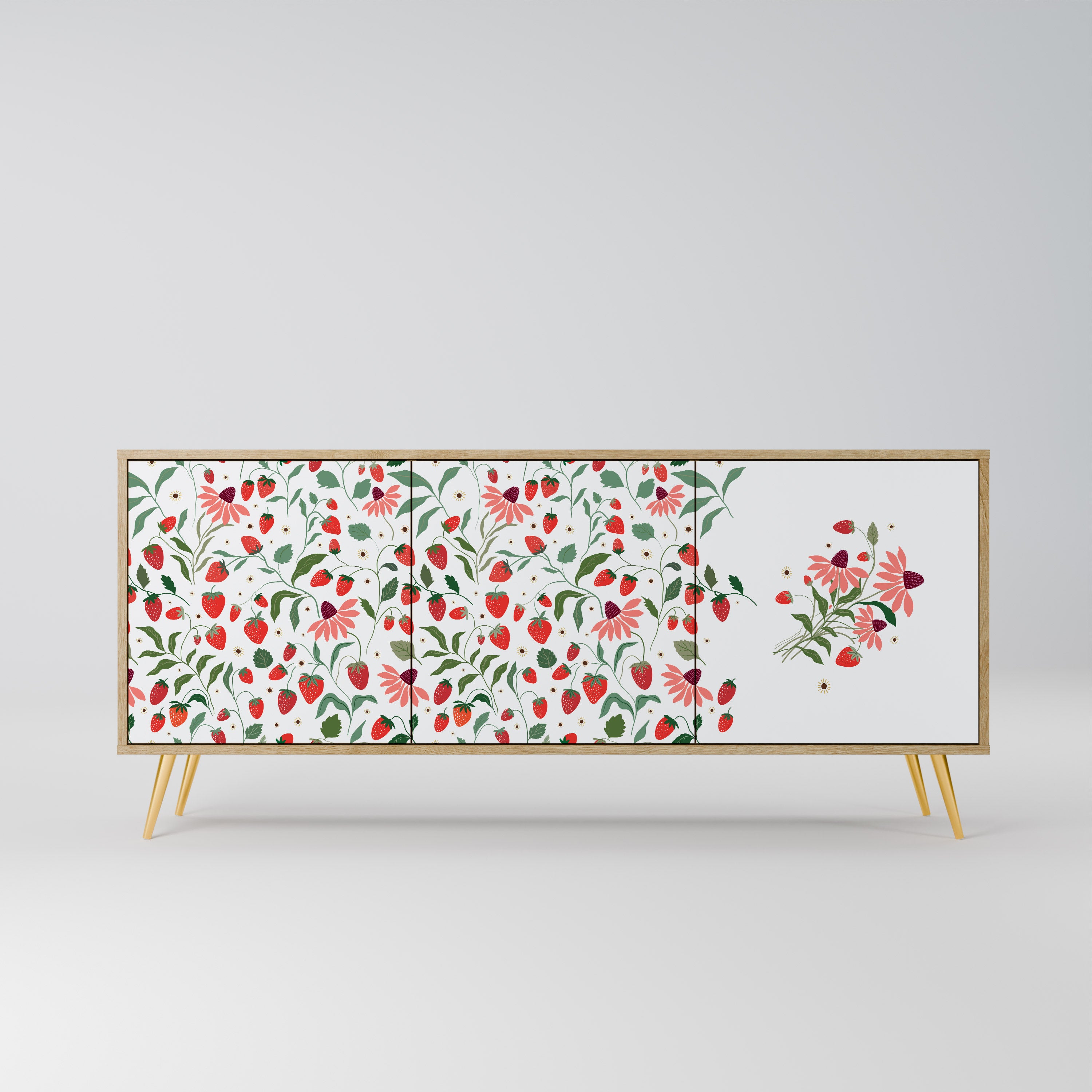 FLOWERS AND STRAWBERRIES 3-Door Sideboard in Oak Effect