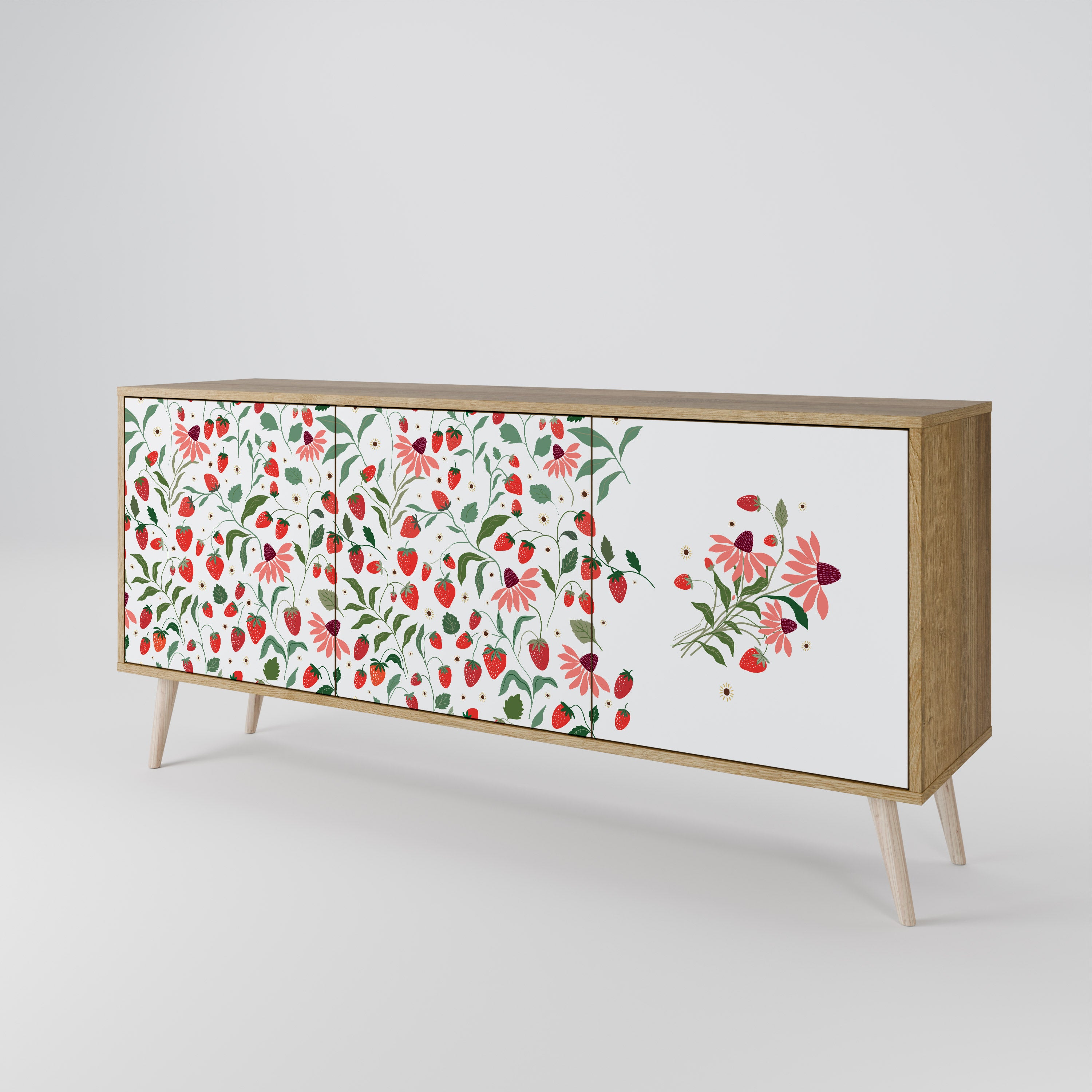 FLOWERS AND STRAWBERRIES 3-Door Sideboard in Oak Effect