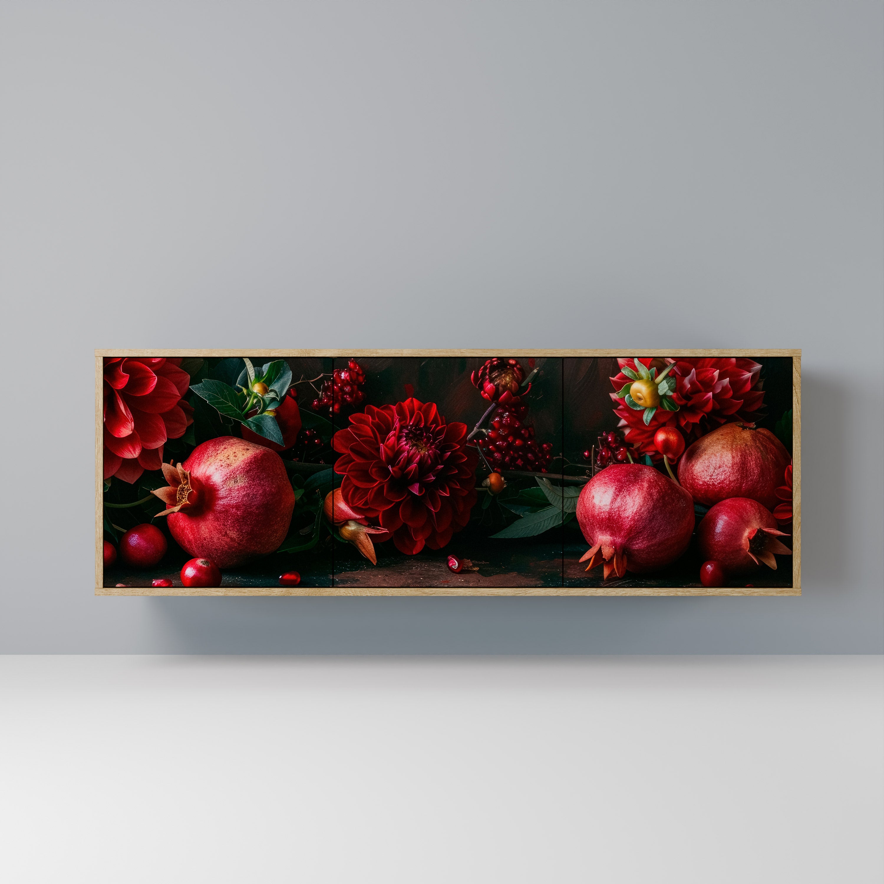 DAHLIAS AND POMEGRANATES 3-Door Sideboard in Oak Effect
