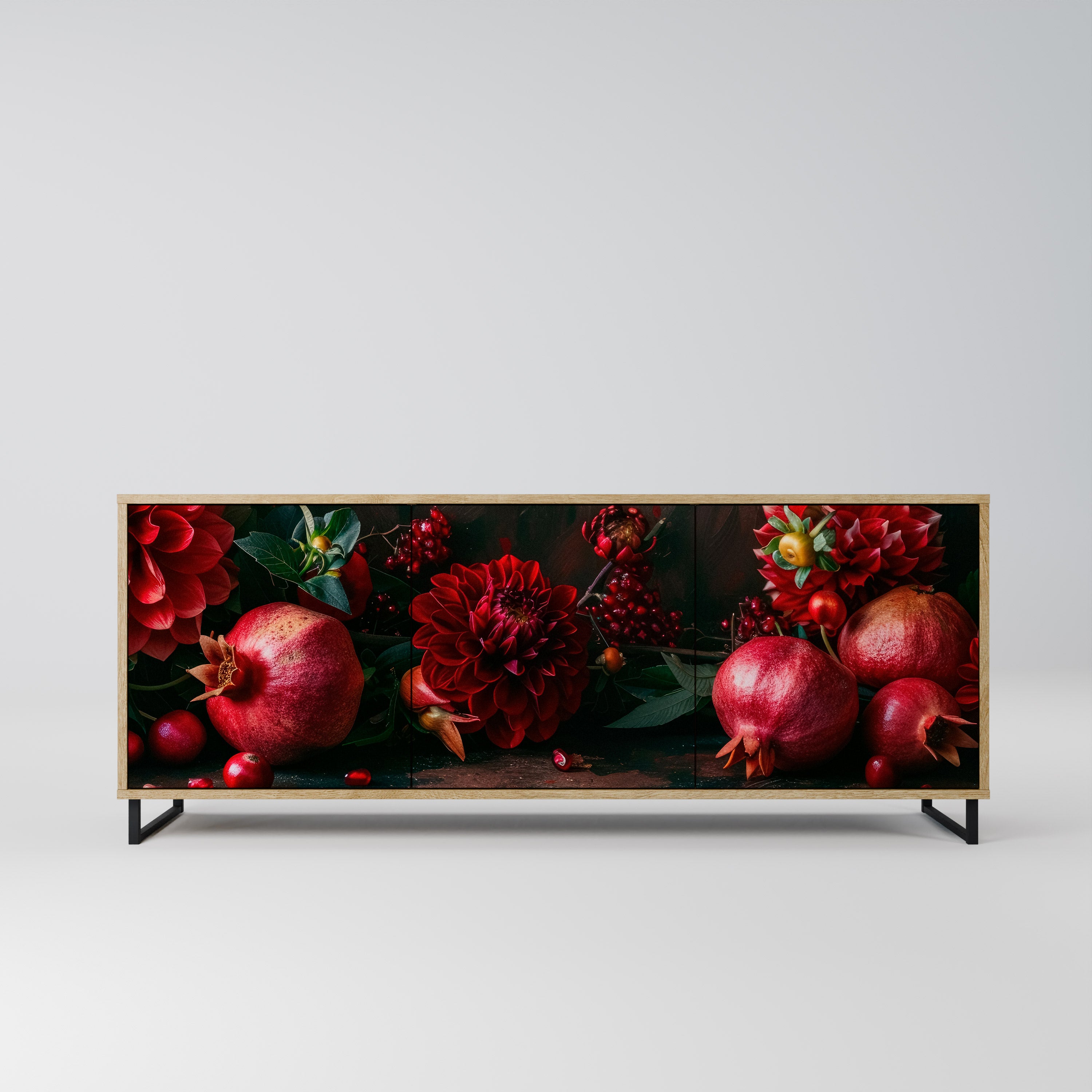 DAHLIAS AND POMEGRANATES 3-Door Sideboard in Oak Effect
