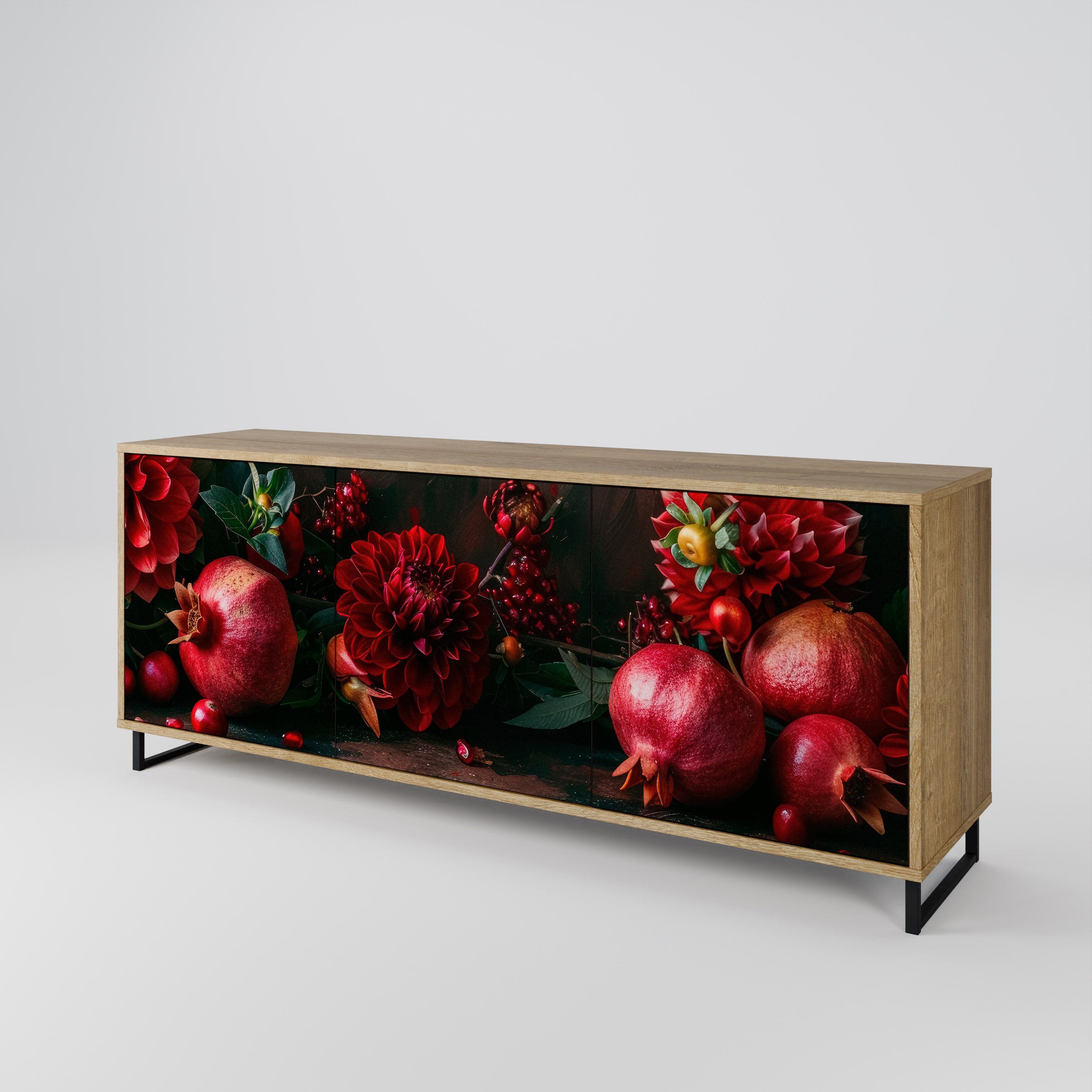 DAHLIAS AND POMEGRANATES 3-Door Sideboard in Oak Effect