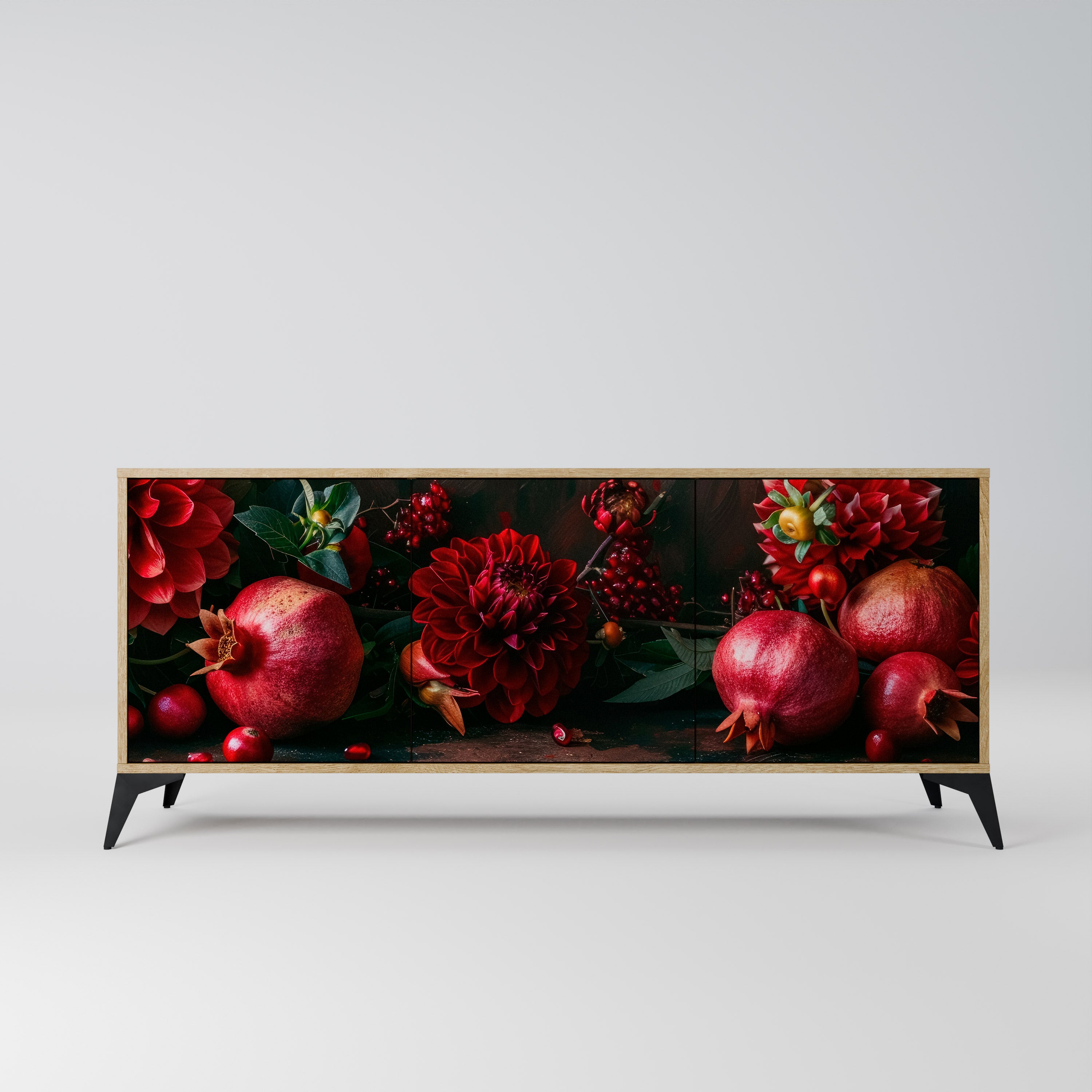 DAHLIAS AND POMEGRANATES 3-Door Sideboard in Oak Effect