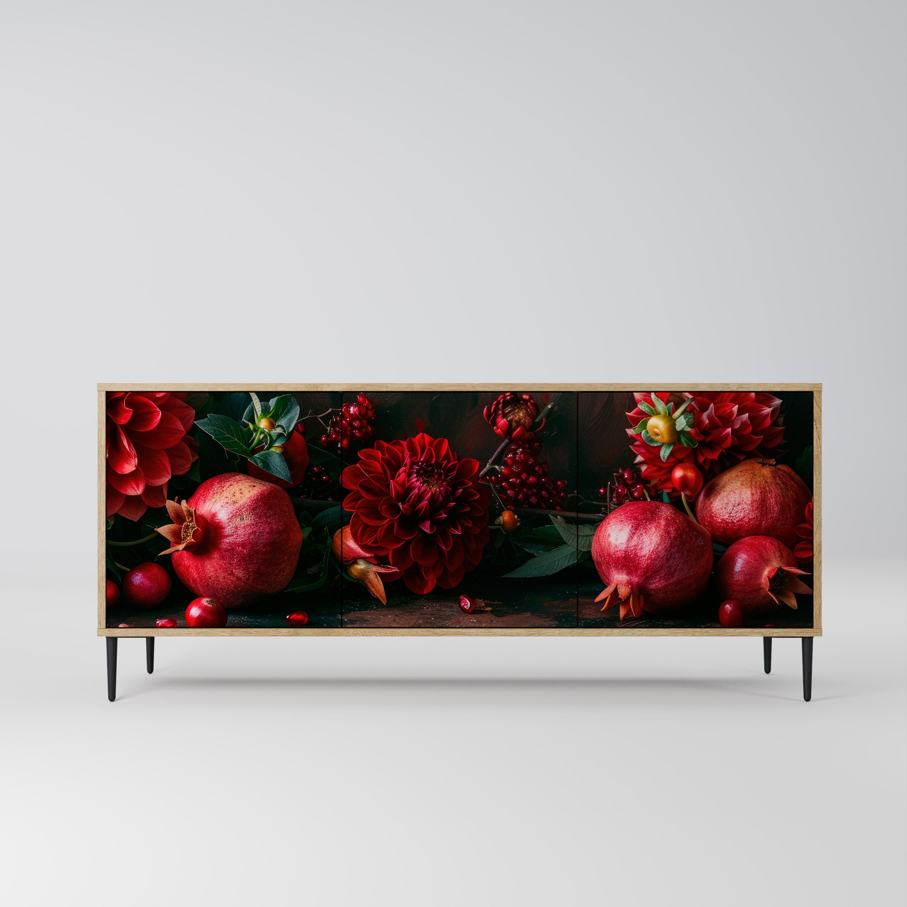 DAHLIAS AND POMEGRANATES 3-Door Sideboard in Oak Effect