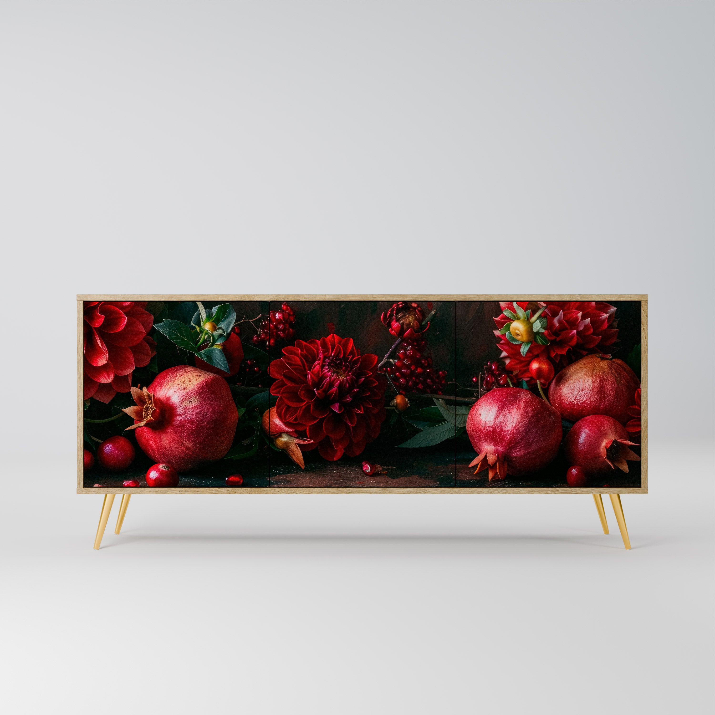 DAHLIAS AND POMEGRANATES 3-Door Sideboard in Oak Effect