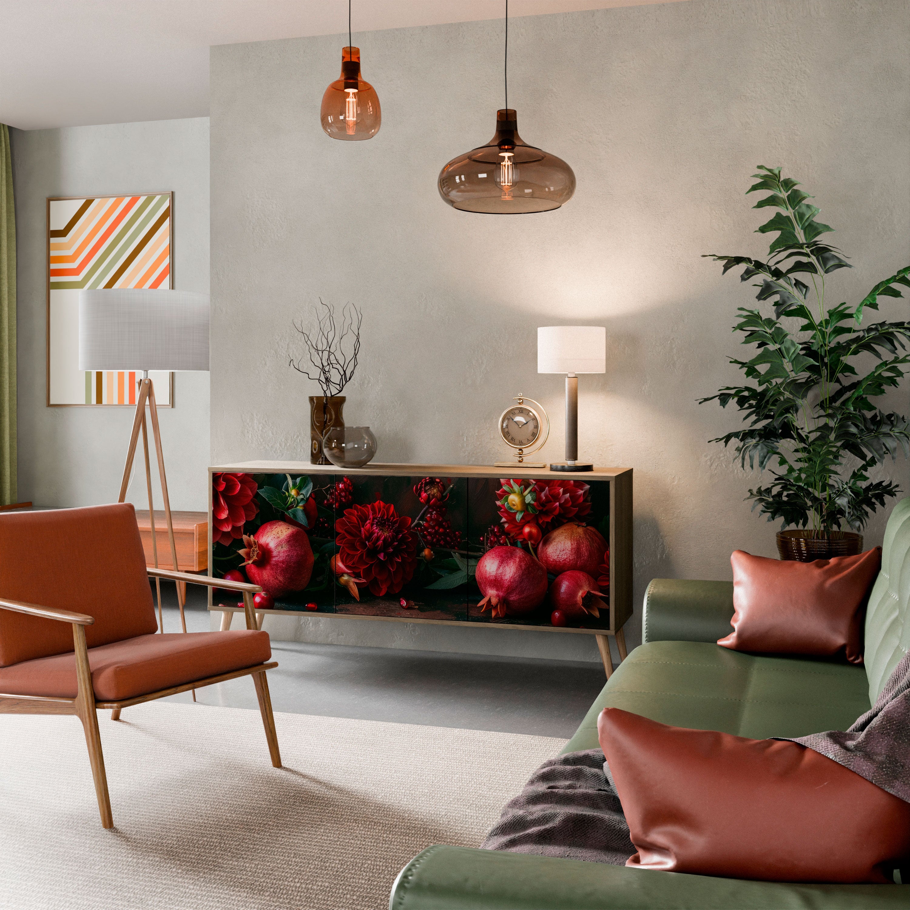 DAHLIAS AND POMEGRANATES 3-Door Sideboard in Oak Effect