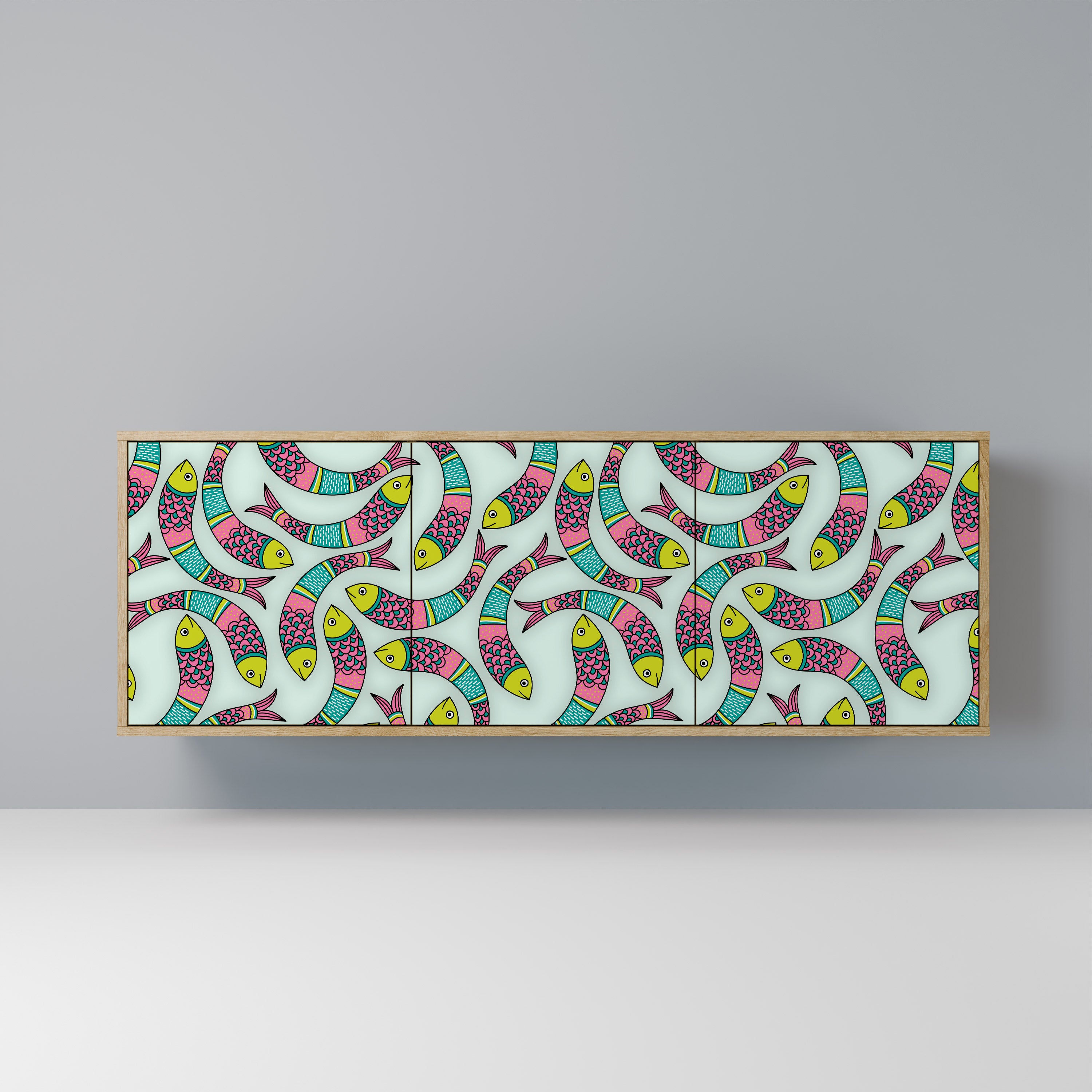 INDIAN FISH 3-Door Sideboard in Oak Effect