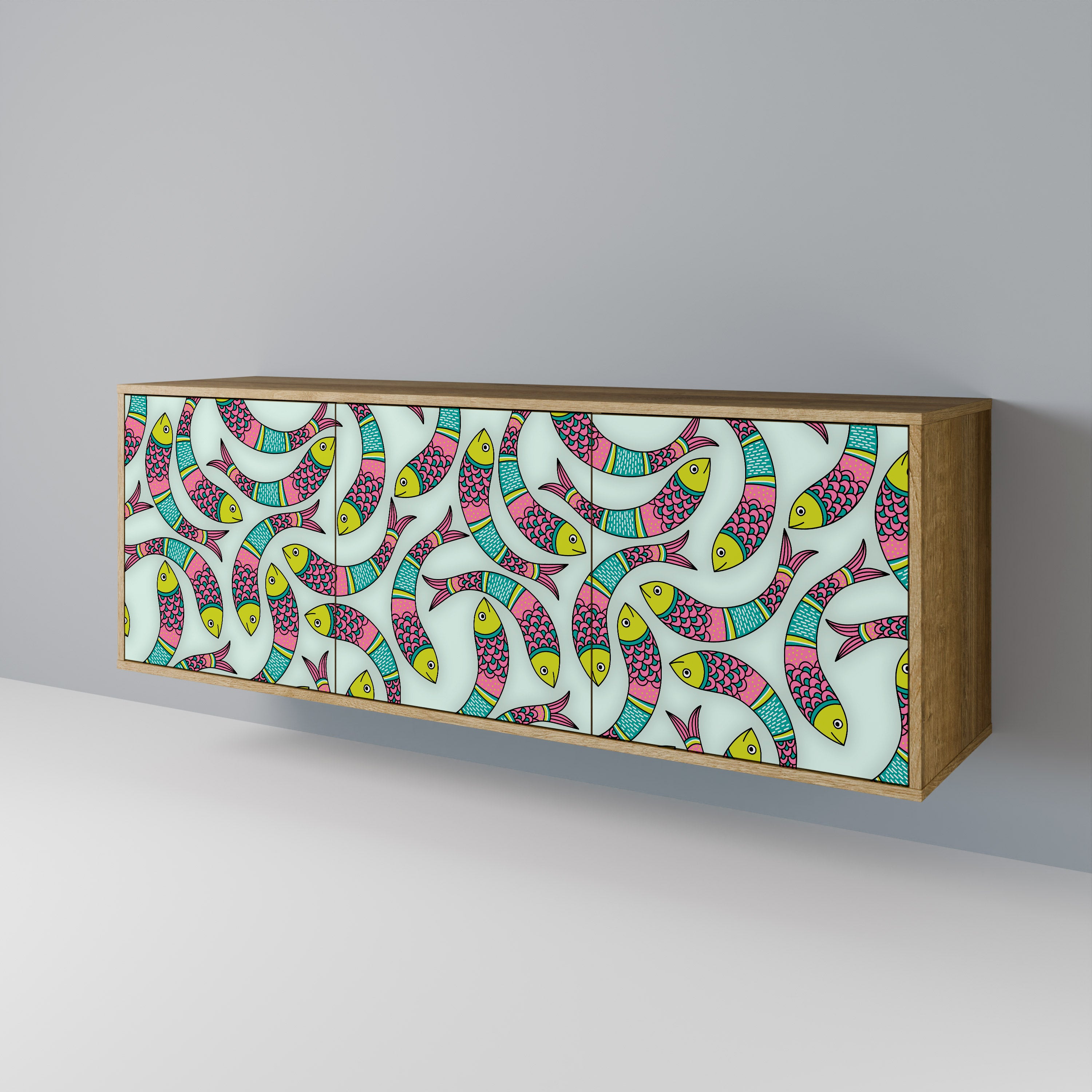 INDIAN FISH 3-Door Sideboard in Oak Effect