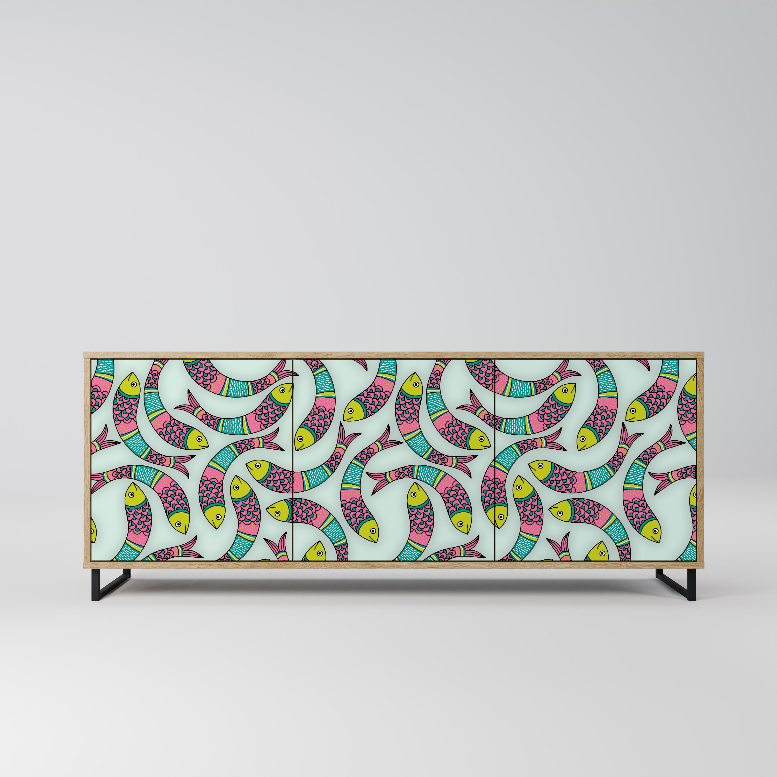 INDIAN FISH 3-Door Sideboard in Oak Effect