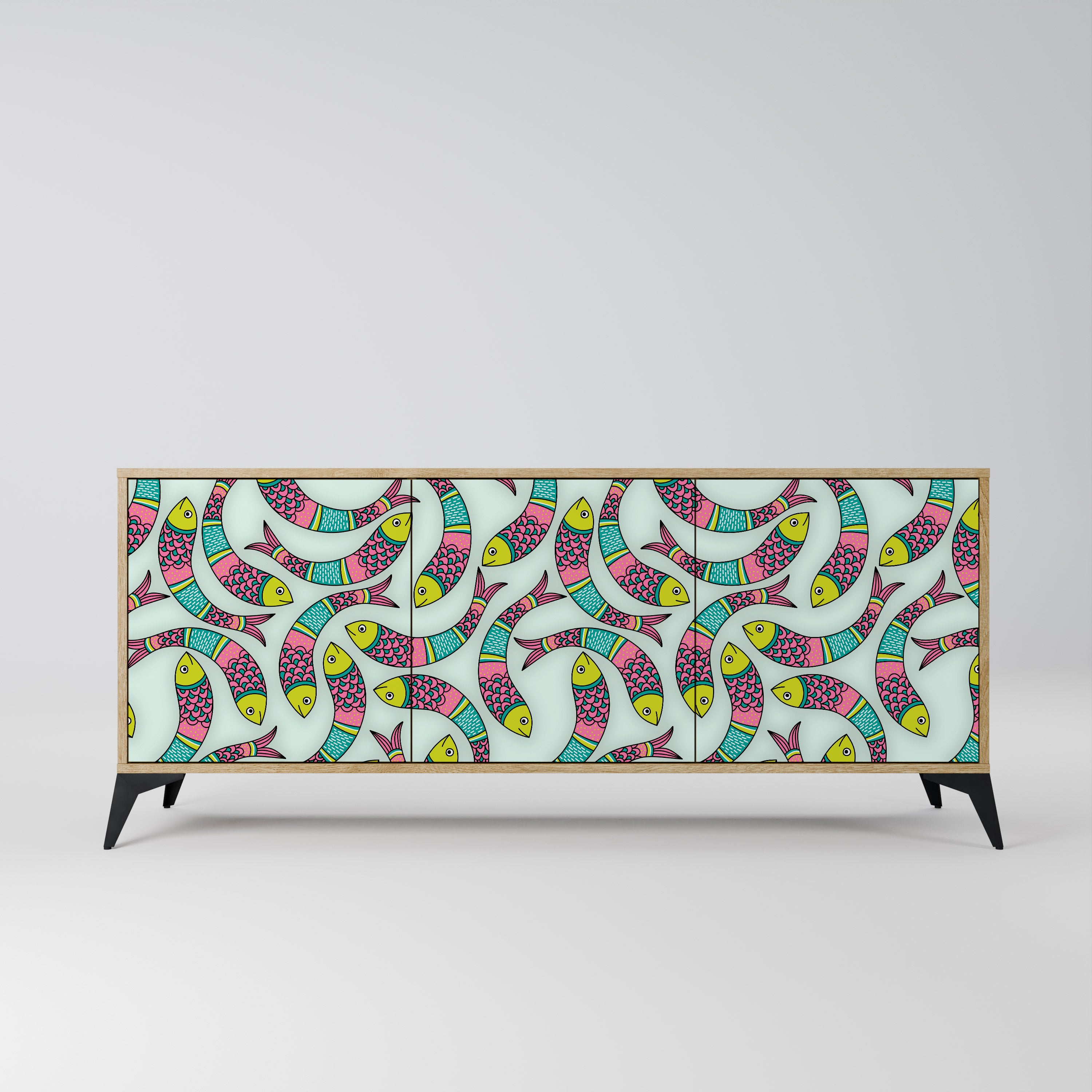 INDIAN FISH 3-Door Sideboard in Oak Effect