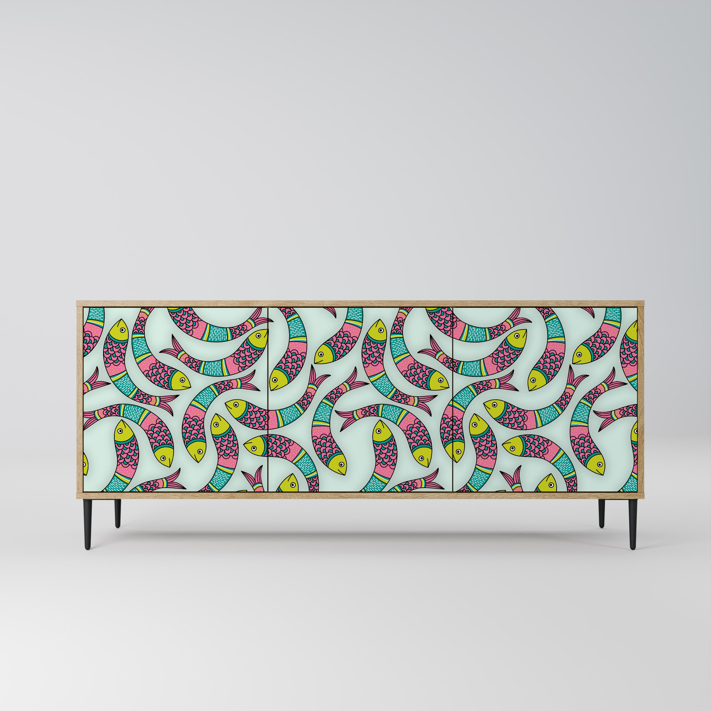 INDIAN FISH 3-Door Sideboard in Oak Effect