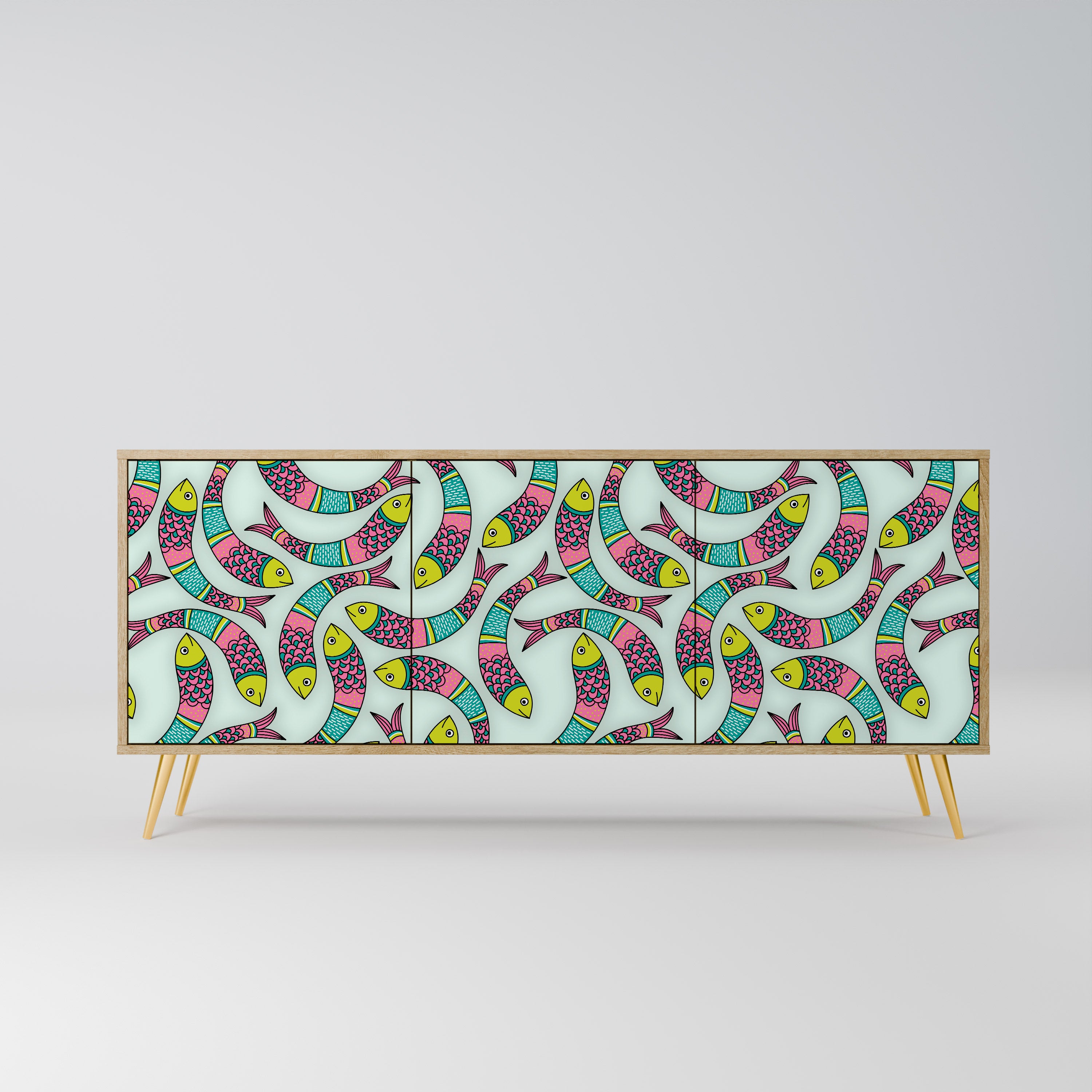 INDIAN FISH 3-Door Sideboard in Oak Effect