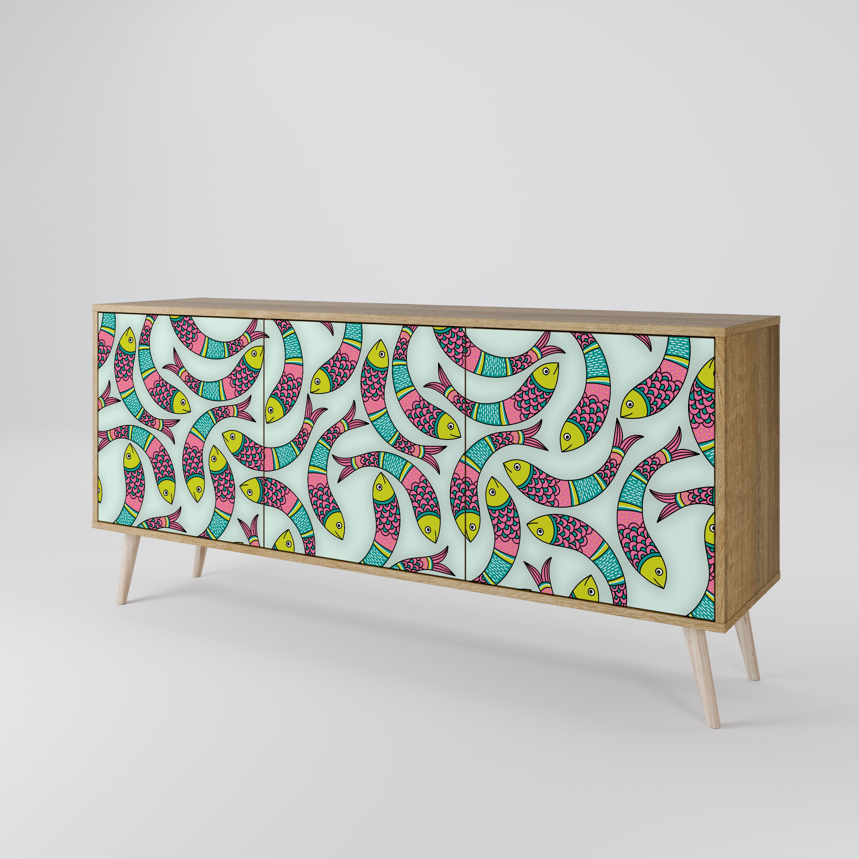 INDIAN FISH 3-Door Sideboard in Oak Effect