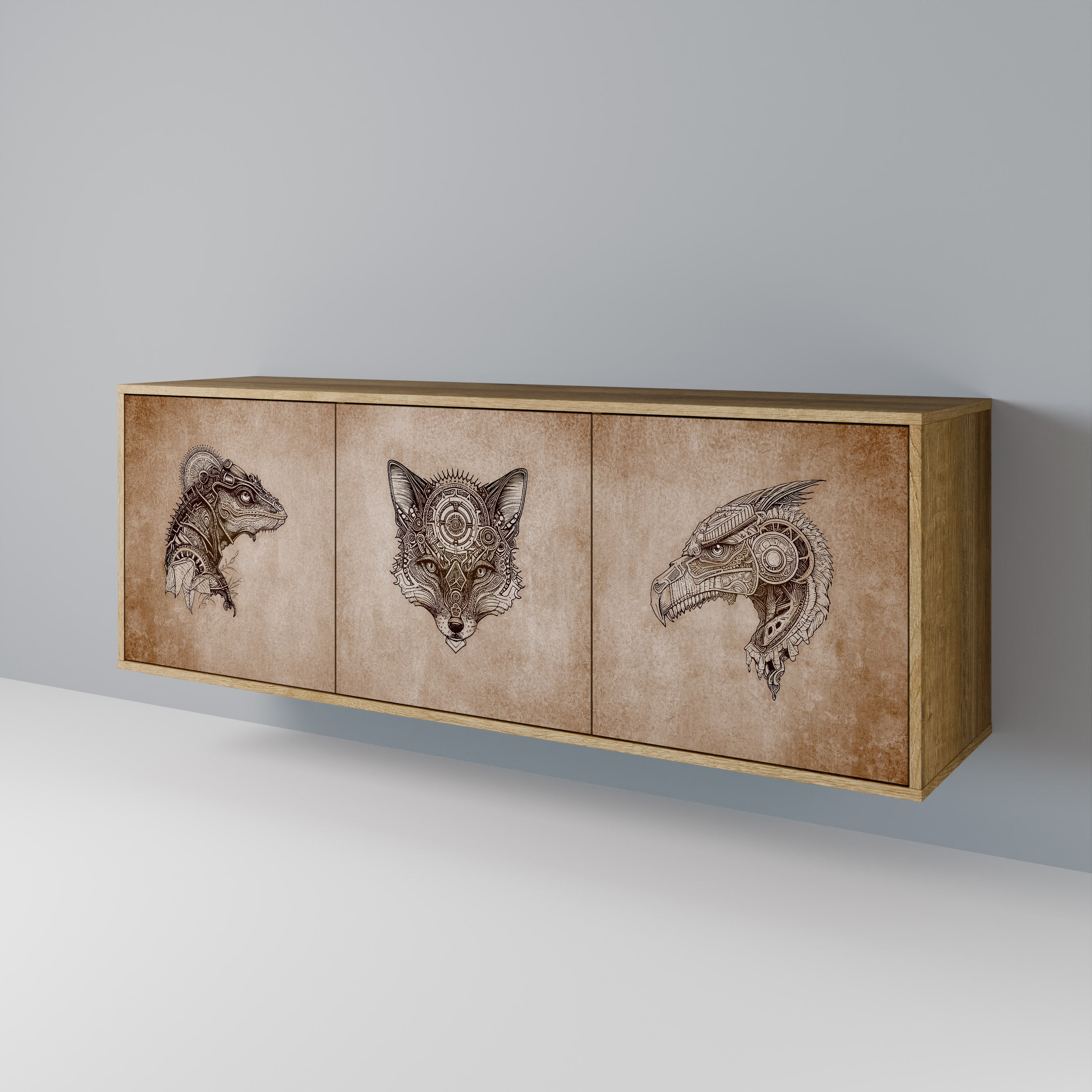 STEAMPUNK CLAN 3-Door Sideboard in Oak Effect