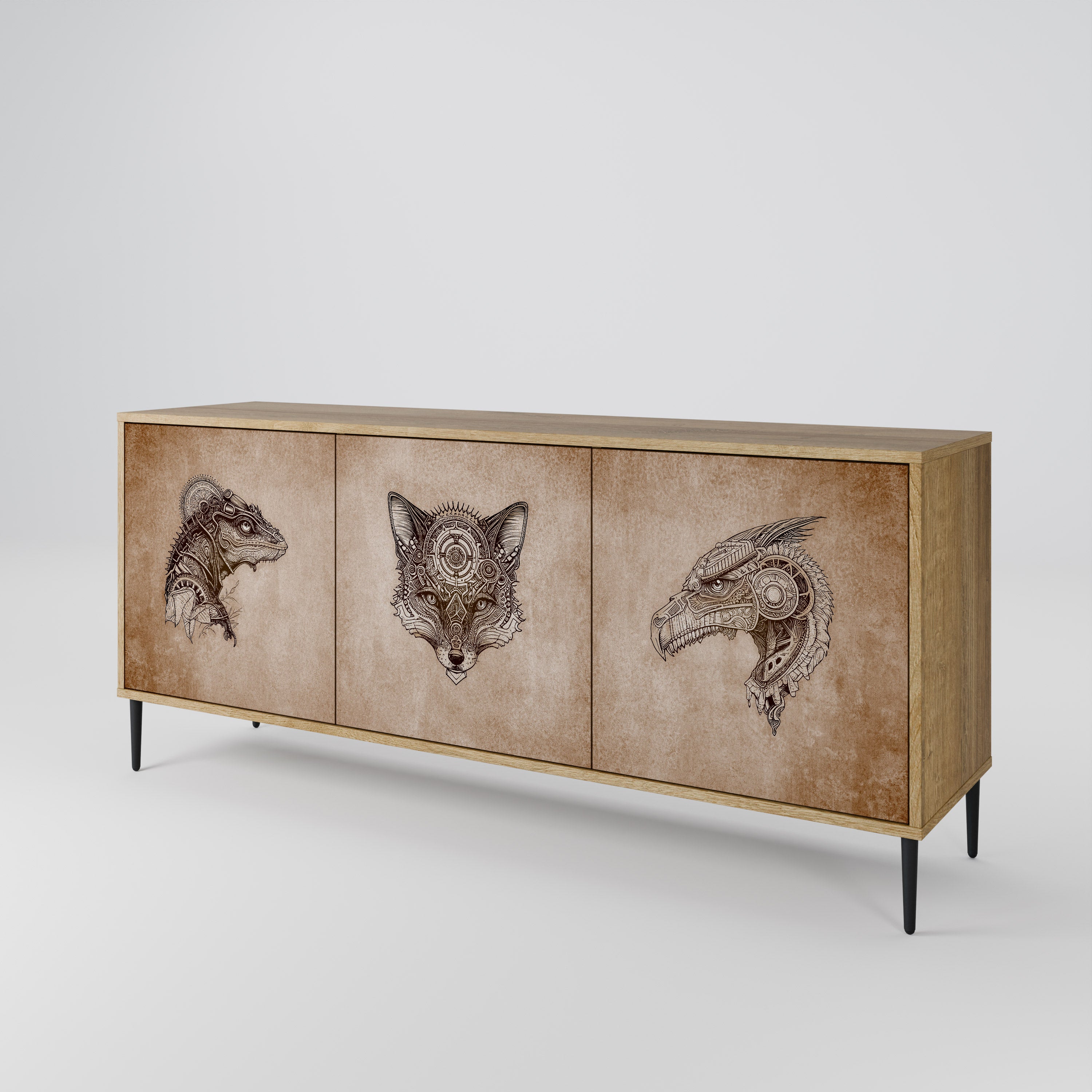 STEAMPUNK CLAN 3-Door Sideboard in Oak Effect