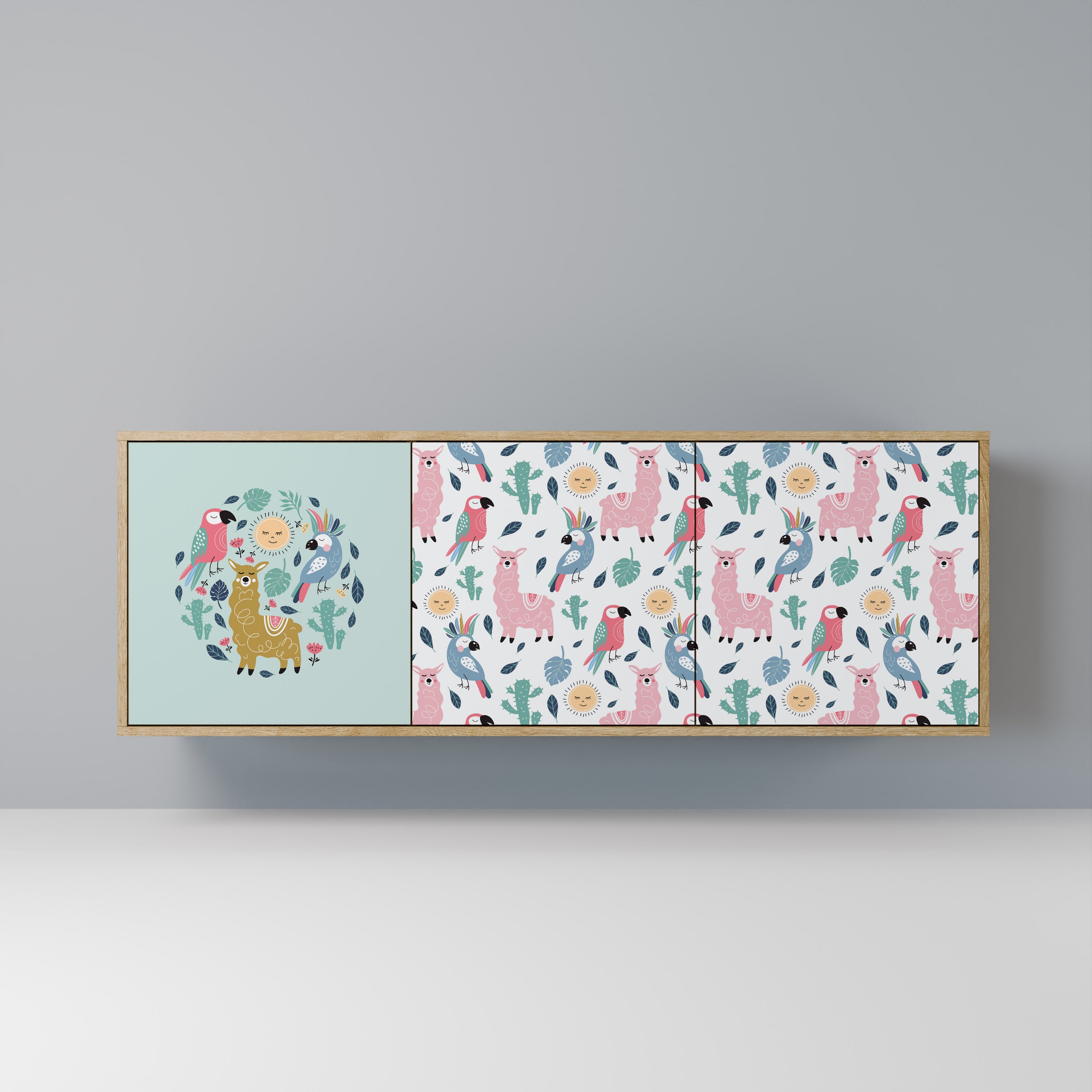 COLORFUL ALPACAS 3-Door Sideboard in Oak Effect