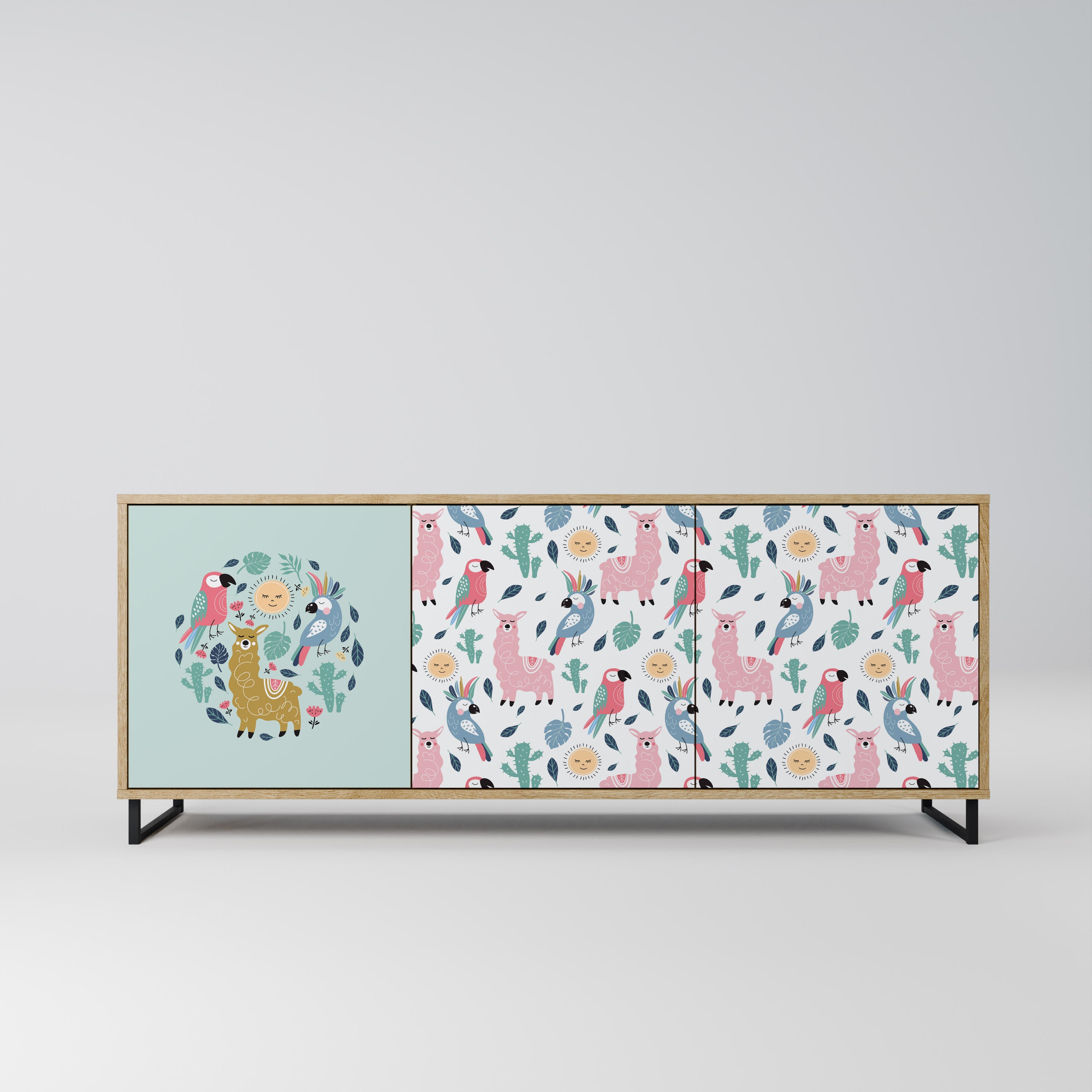 COLORFUL ALPACAS 3-Door Sideboard in Oak Effect