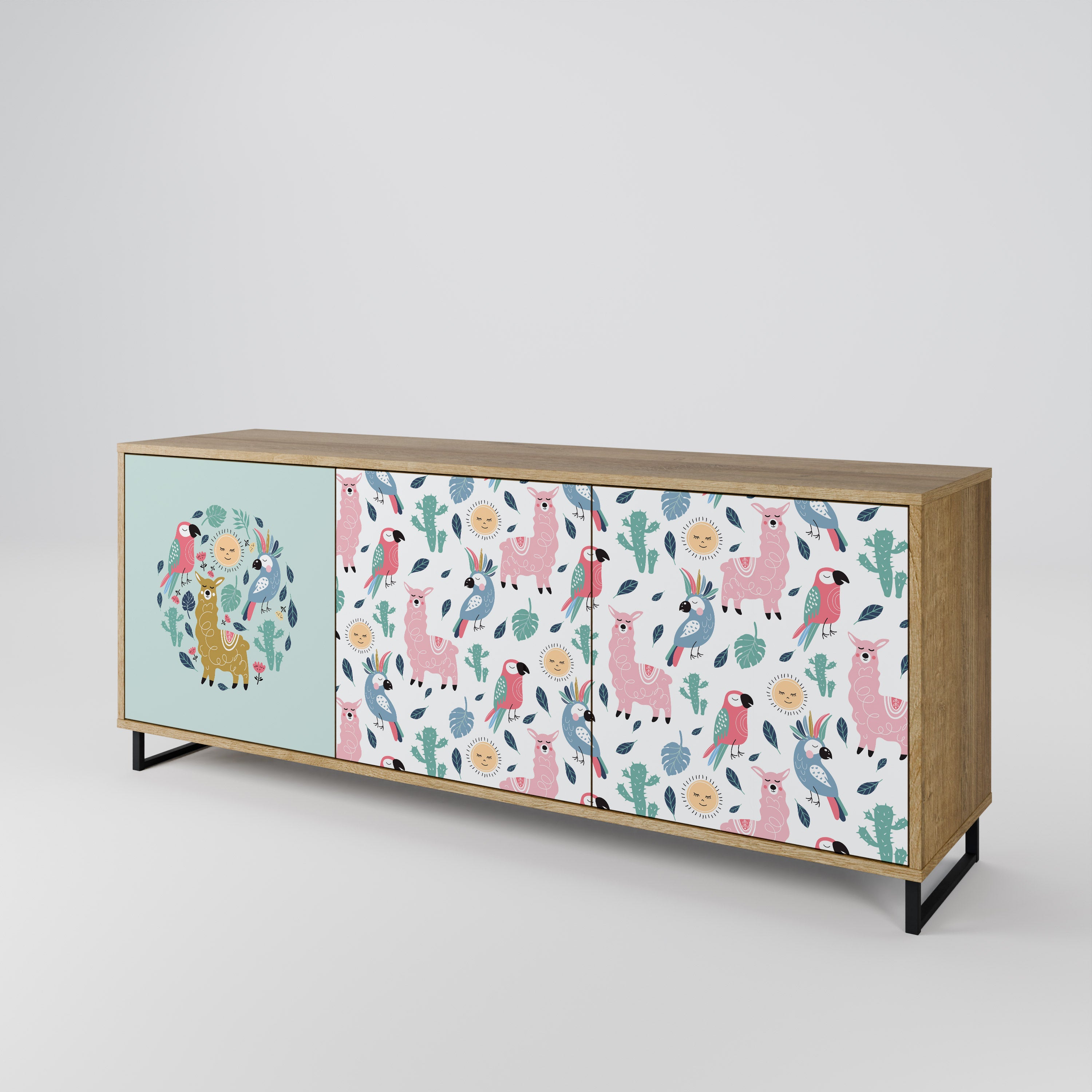 COLORFUL ALPACAS 3-Door Sideboard in Oak Effect