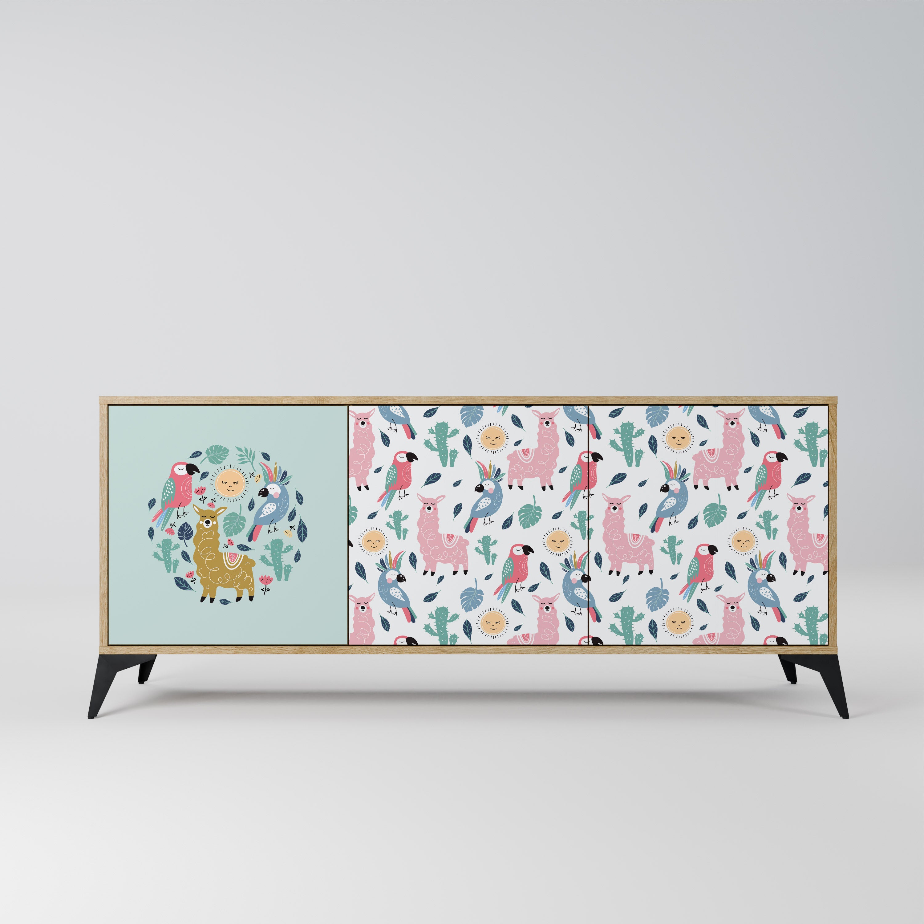 COLORFUL ALPACAS 3-Door Sideboard in Oak Effect