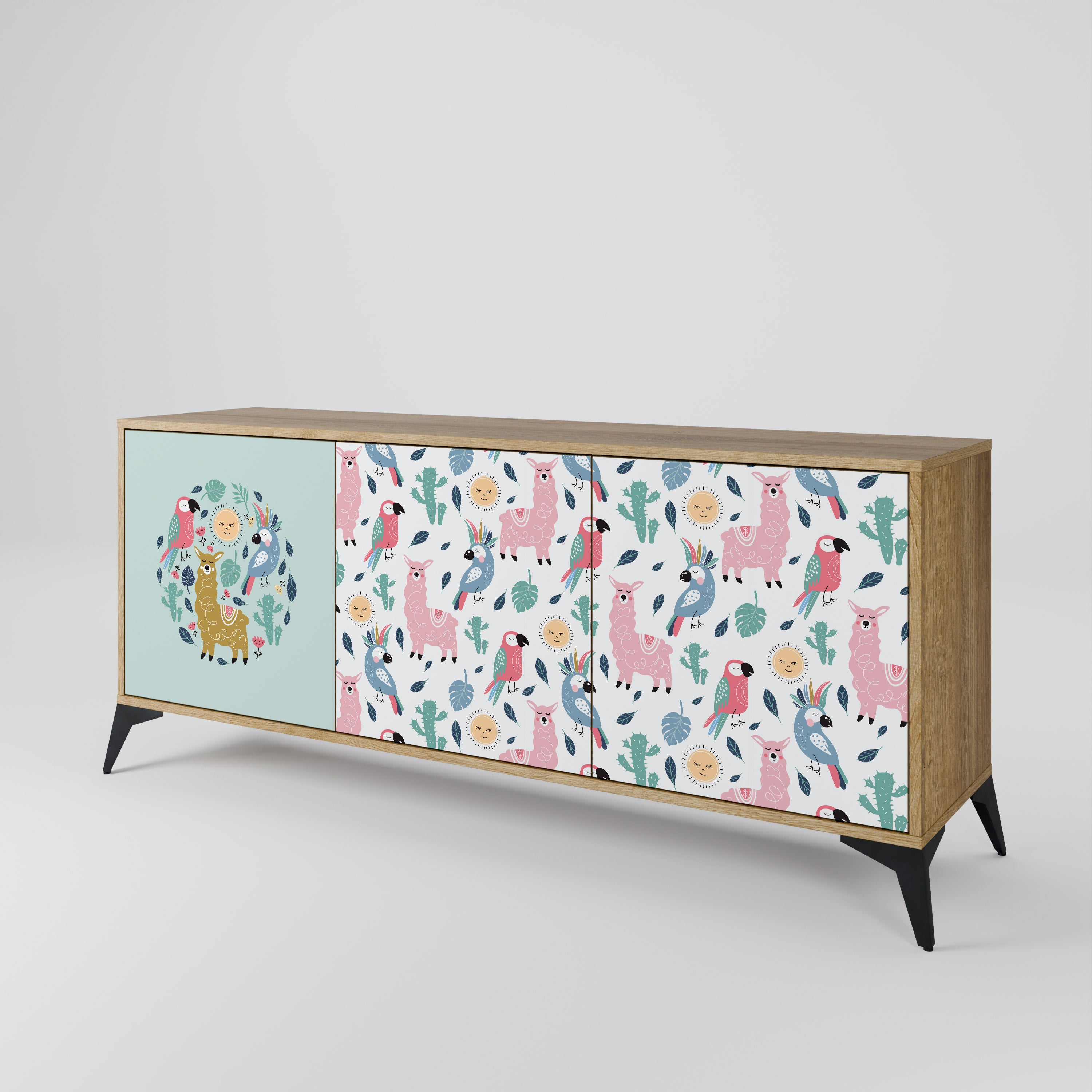COLORFUL ALPACAS 3-Door Sideboard in Oak Effect
