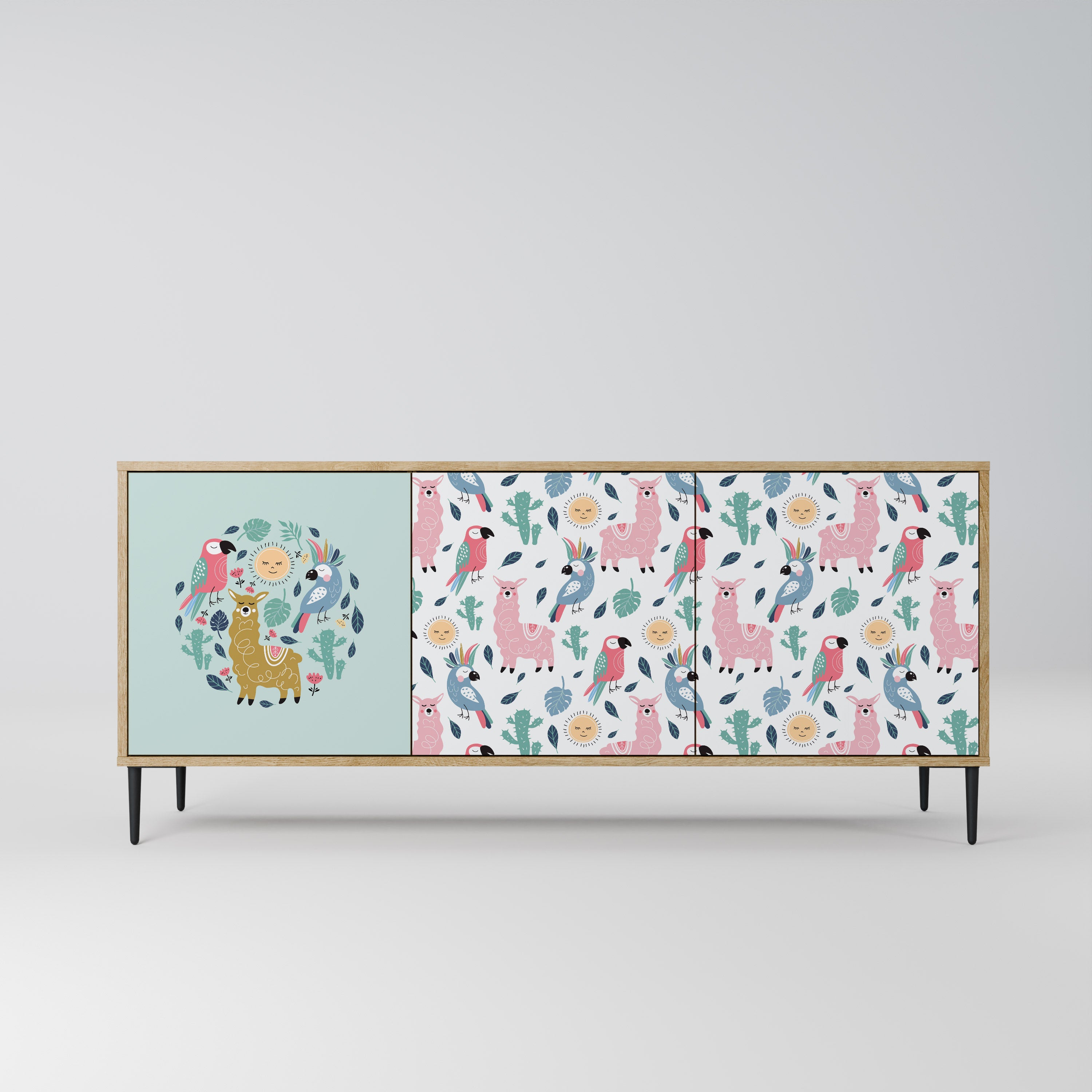 COLORFUL ALPACAS 3-Door Sideboard in Oak Effect