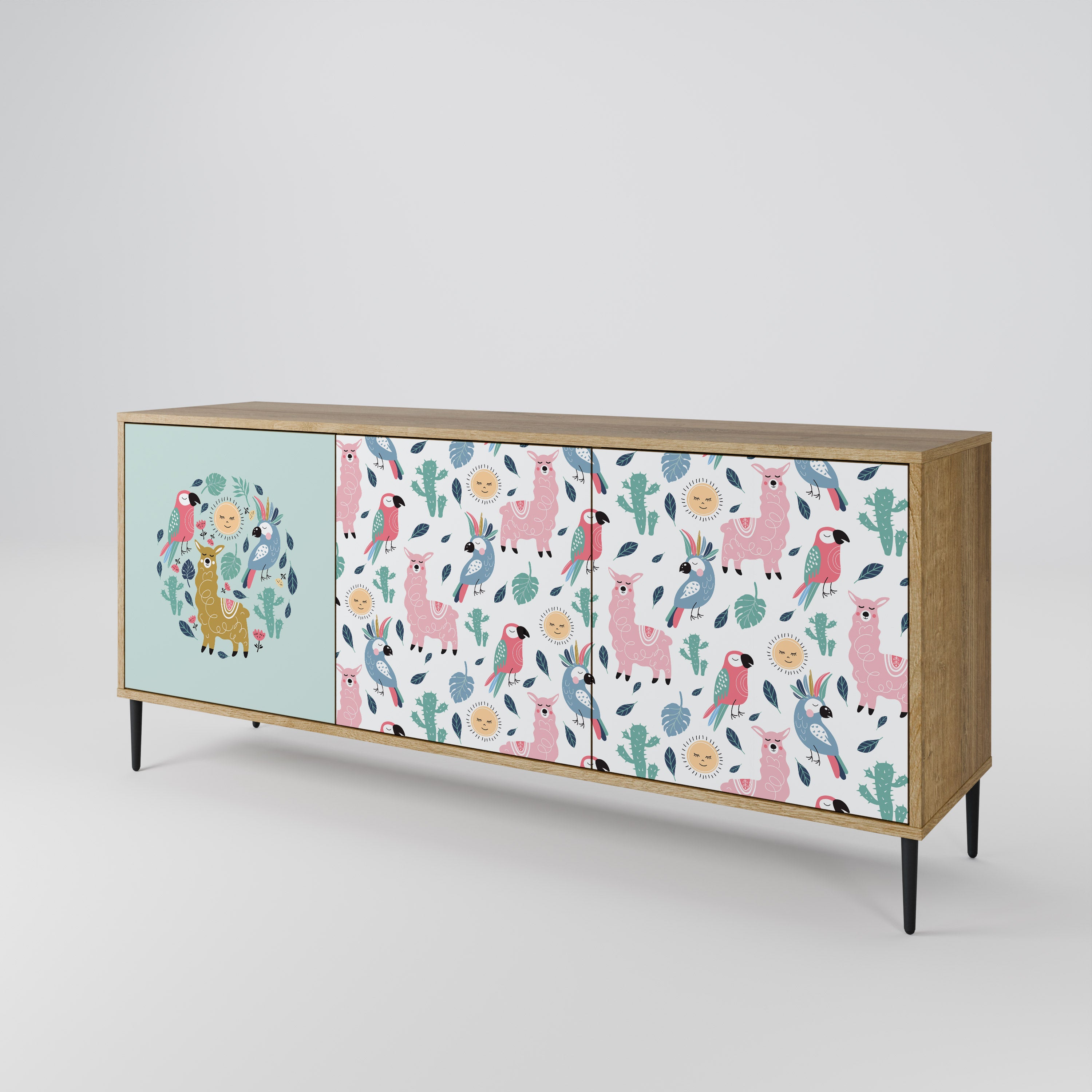 COLORFUL ALPACAS 3-Door Sideboard in Oak Effect