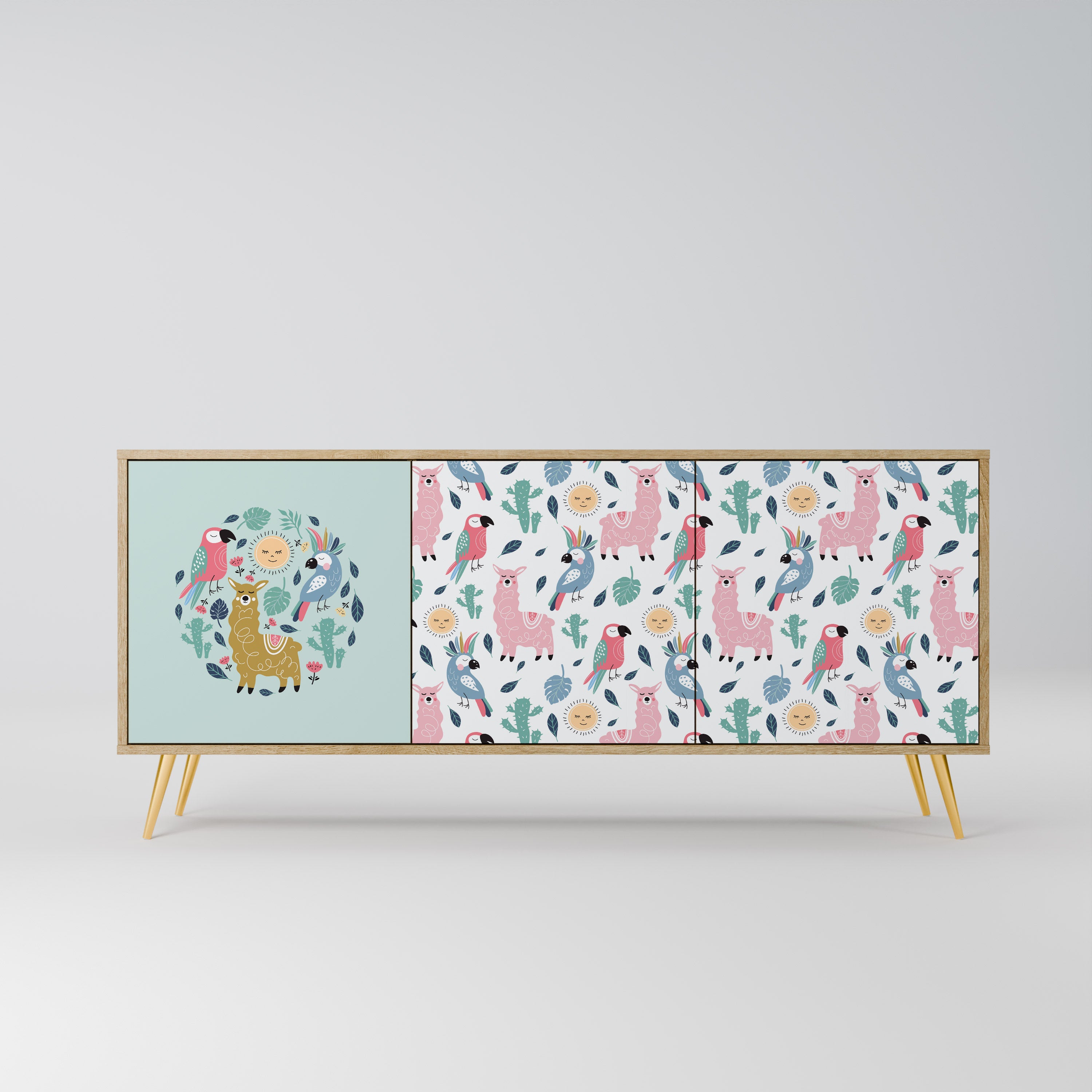 COLORFUL ALPACAS 3-Door Sideboard in Oak Effect
