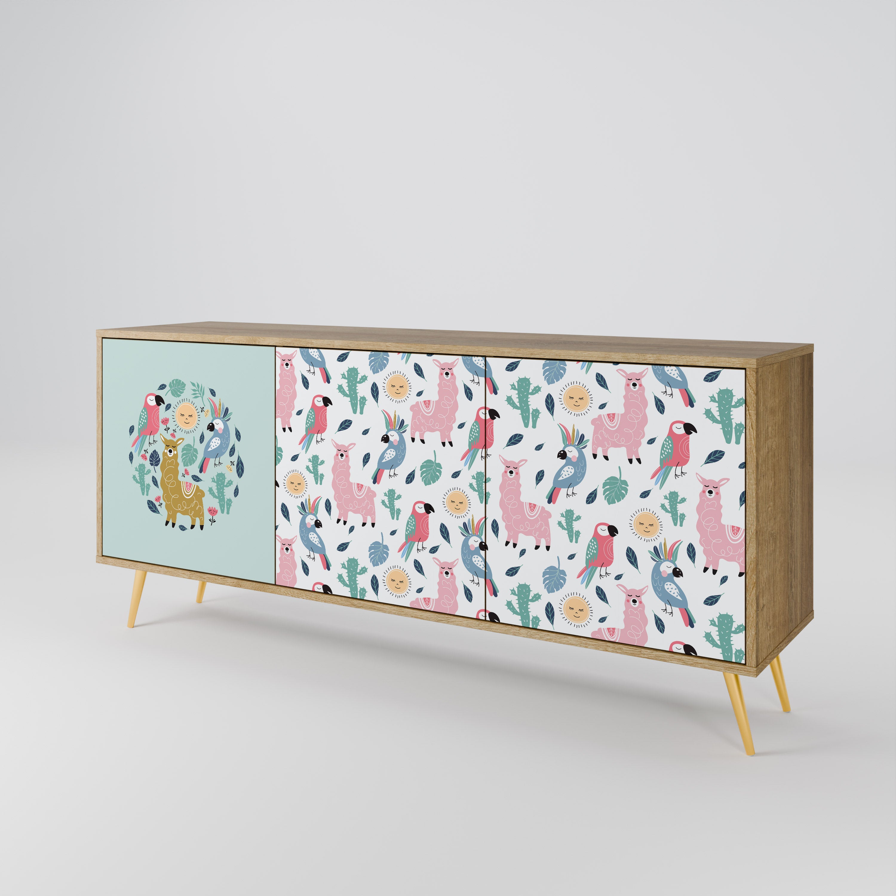 COLORFUL ALPACAS 3-Door Sideboard in Oak Effect